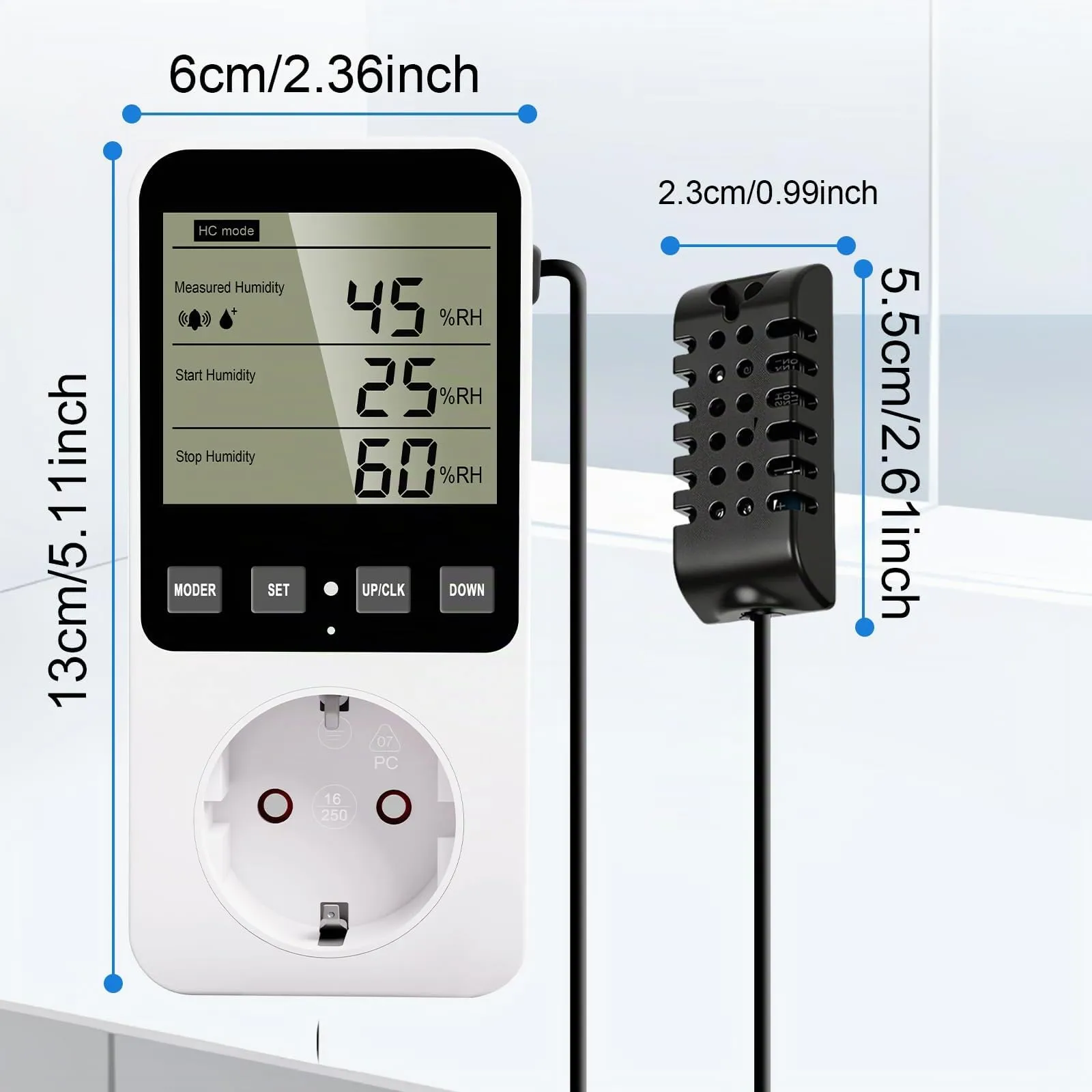 Regolatore di Temperatura Presa 230 V con Sensore Igrostato Digitale Regolatore di Umidità con Allarme per Umidificatore Deumidificatore Terrario - immagine 7