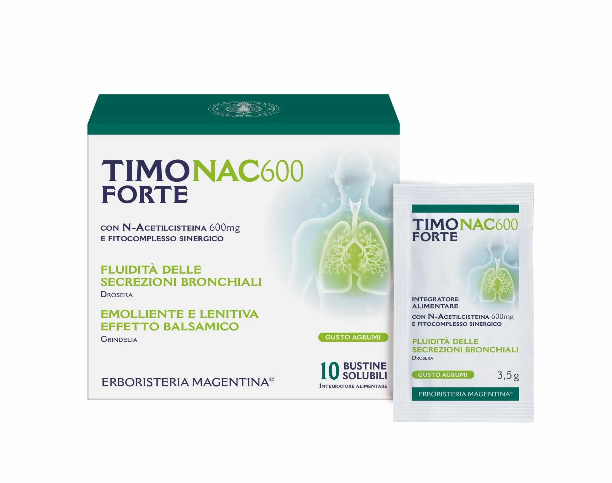 Erboristeria Magentina Timo Forte NAC 600, Integratore con N-Acetilcisteina 600 mg, Vitamina C, Zinco e Bromelina, Gusto Arancio e Limone, 10 Bustine - immagine 1