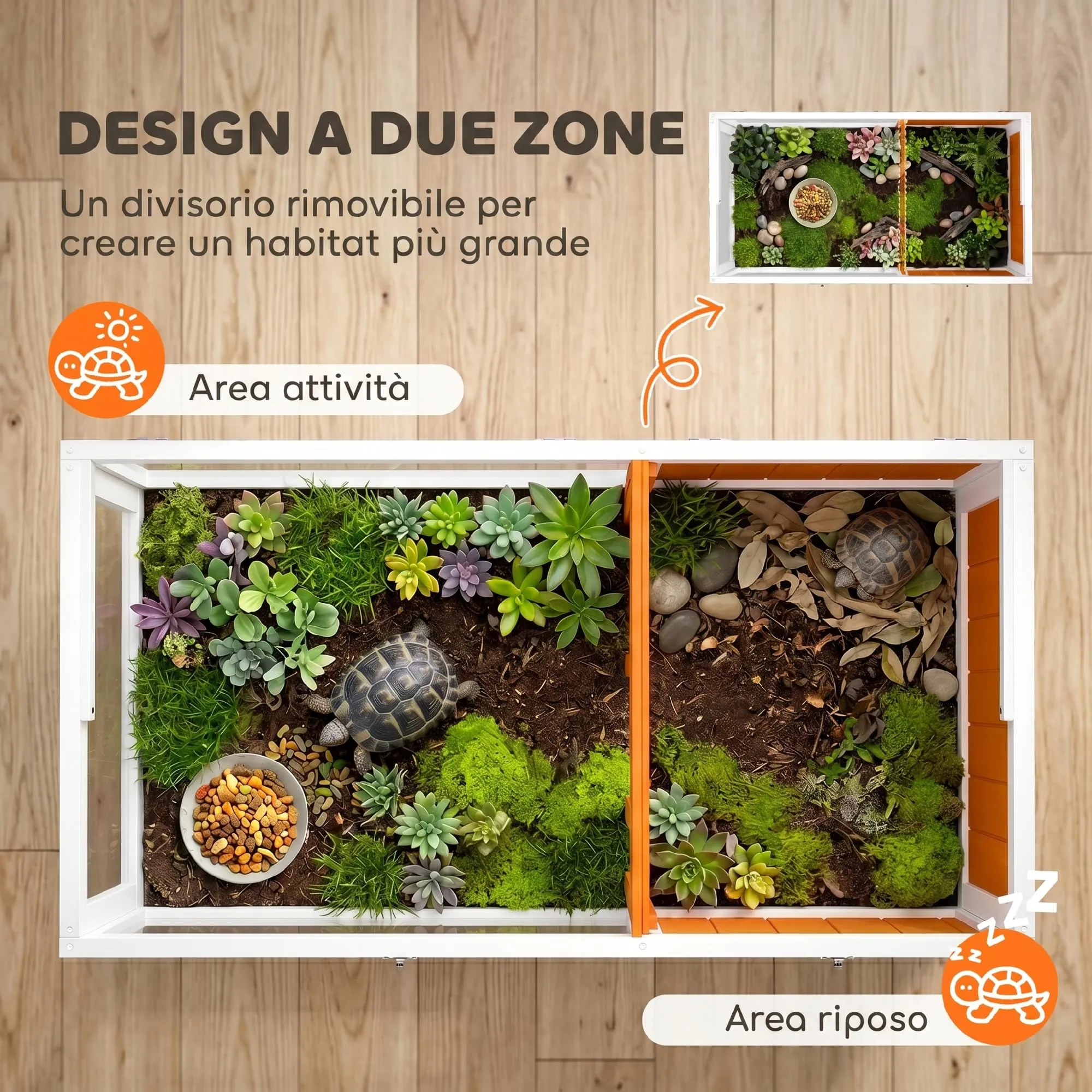 PawHut Casetta Tartarughe Rialzata Divisorio 104x53x82cm Arancione e Bianco - immagine 3