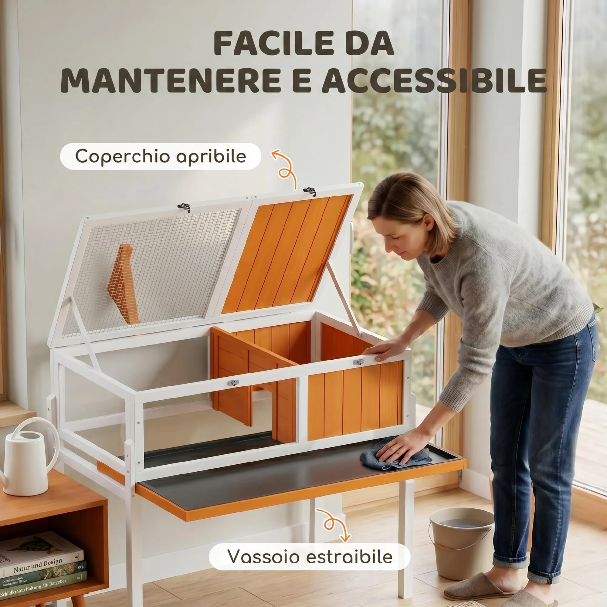 PawHut Casetta Tartarughe Rialzata Divisorio 104x53x82cm Arancione e Bianco - immagine 4