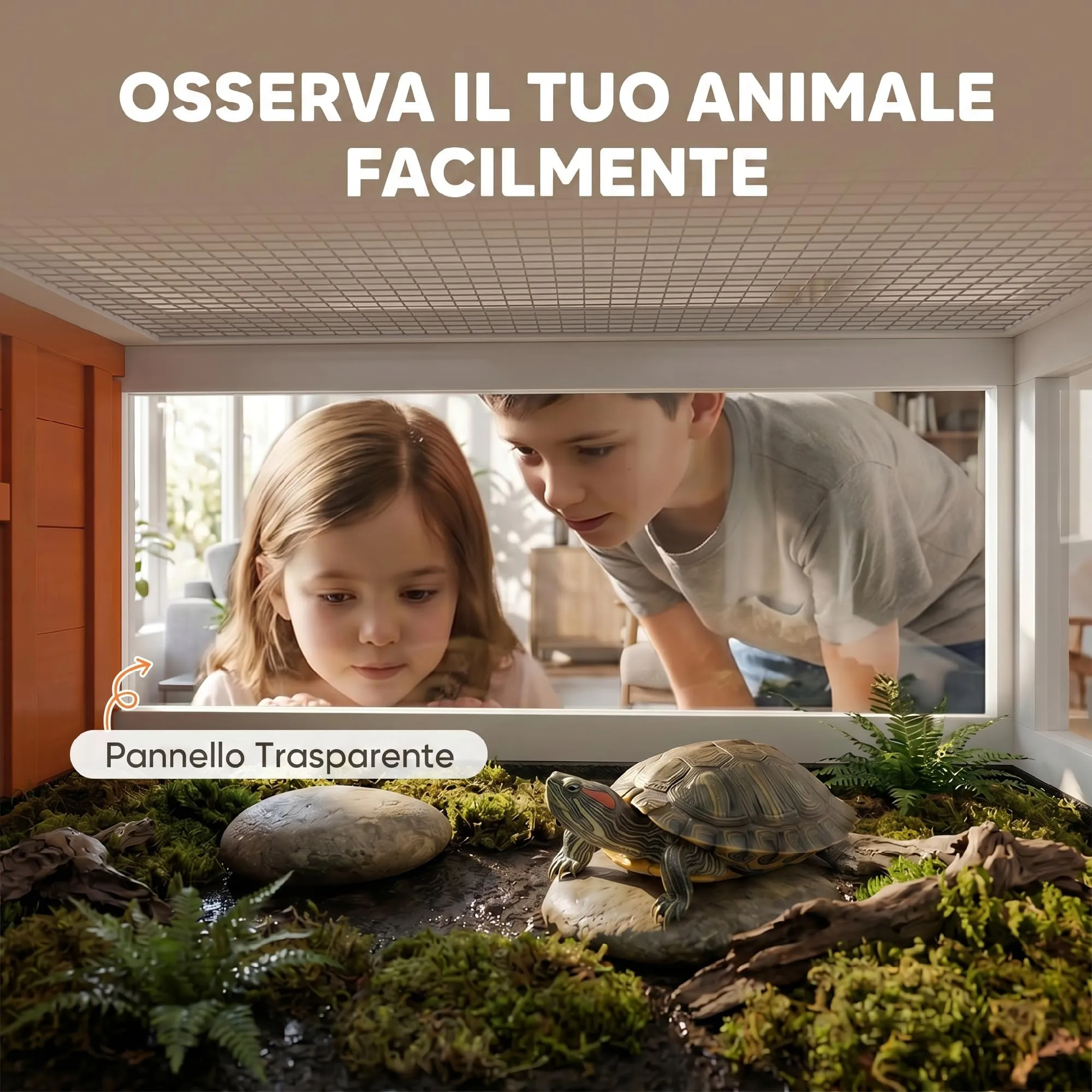 PawHut Casetta Tartarughe Rialzata Divisorio 104x53x82cm Arancione e Bianco - immagine 5
