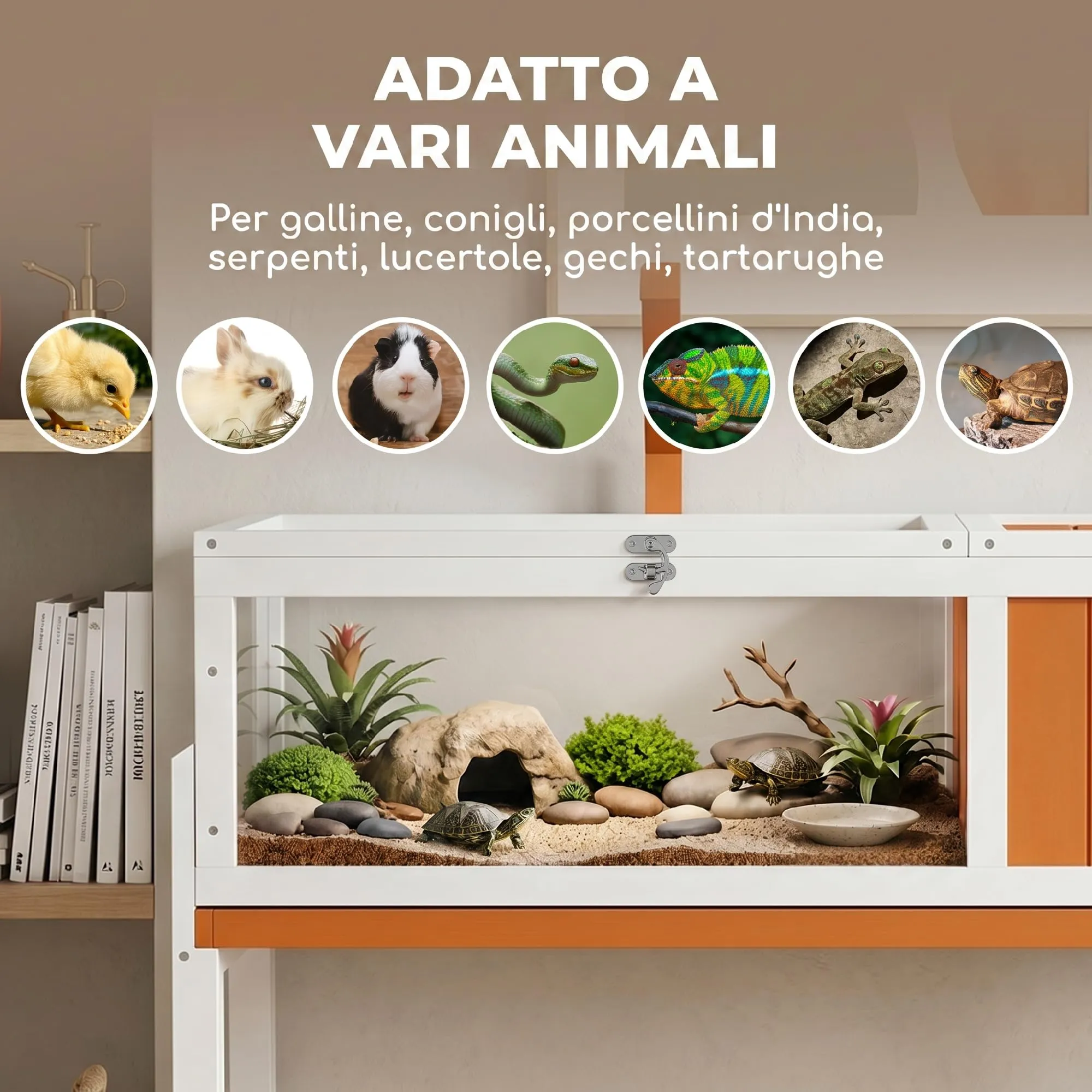 PawHut Casetta Tartarughe Rialzata Divisorio 104x53x82cm Arancione e Bianco - immagine 7