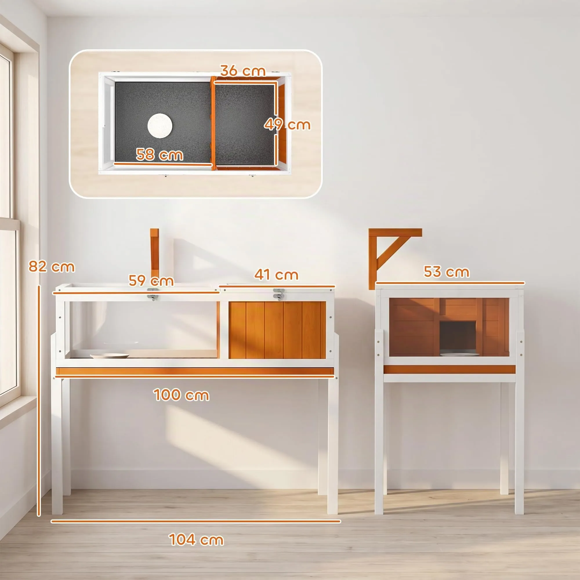 PawHut Casetta Tartarughe Rialzata Divisorio 104x53x82cm Arancione e Bianco - immagine 9