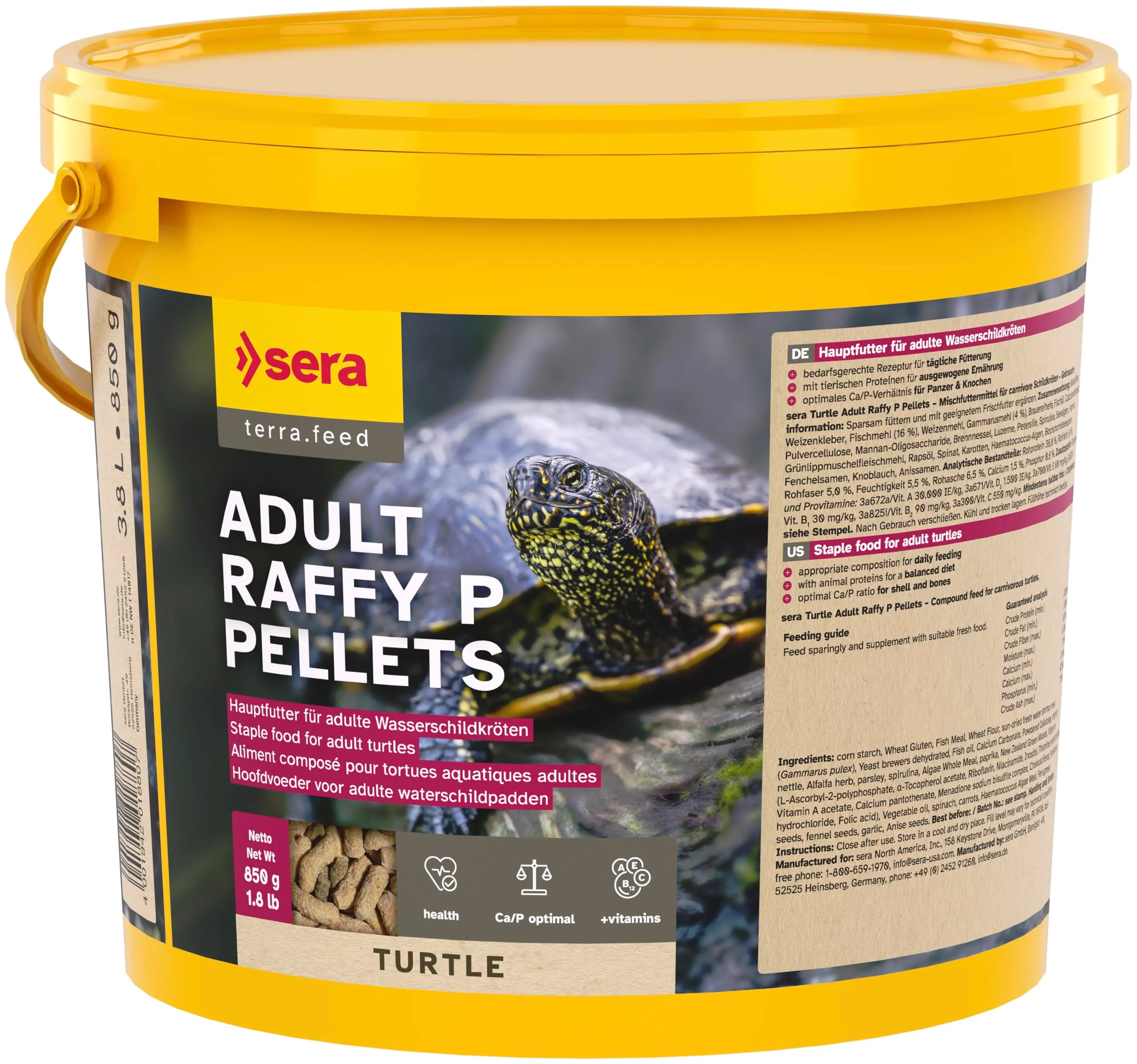 sera Turtle Adult Raffy P Pellets 3,8L (850g) | Mangime tartarughe acqua per tartaruga adulta carnivora | Pellet ricchi di proteine per tortoise acquatiche | Principale per tartarughe d'acqua - immagine 1
