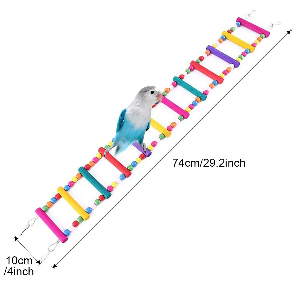 Meiso, giocattolo per uccelli da 74 x 10 cm, per pappagalli, scala, altalena, ponticello arcobaleno per pappagalli, parrocchetti, calopsiti, cokatoo, inseparabili - immagine 2