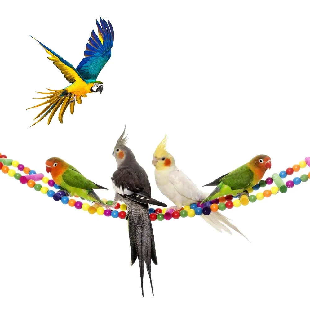 Meiso, giocattolo per uccelli da 74 x 10 cm, per pappagalli, scala, altalena, ponticello arcobaleno per pappagalli, parrocchetti, calopsiti, cokatoo, inseparabili - immagine 3