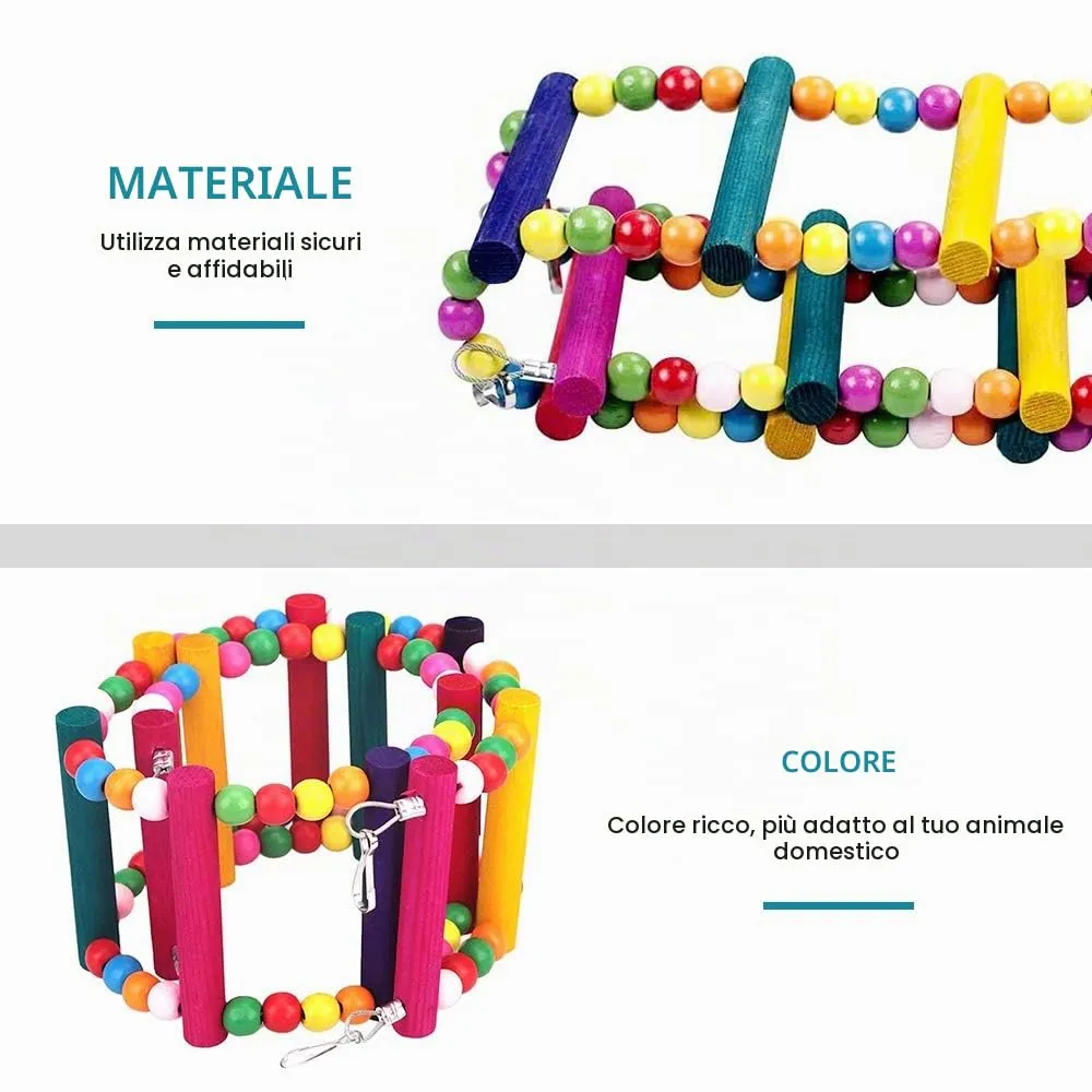 Meiso, giocattolo per uccelli da 74 x 10 cm, per pappagalli, scala, altalena, ponticello arcobaleno per pappagalli, parrocchetti, calopsiti, cokatoo, inseparabili - immagine 5