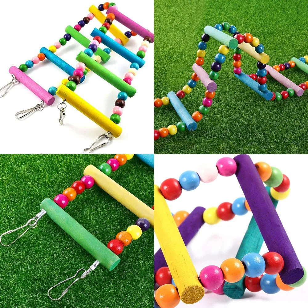 Meiso, giocattolo per uccelli da 74 x 10 cm, per pappagalli, scala, altalena, ponticello arcobaleno per pappagalli, parrocchetti, calopsiti, cokatoo, inseparabili - immagine 6
