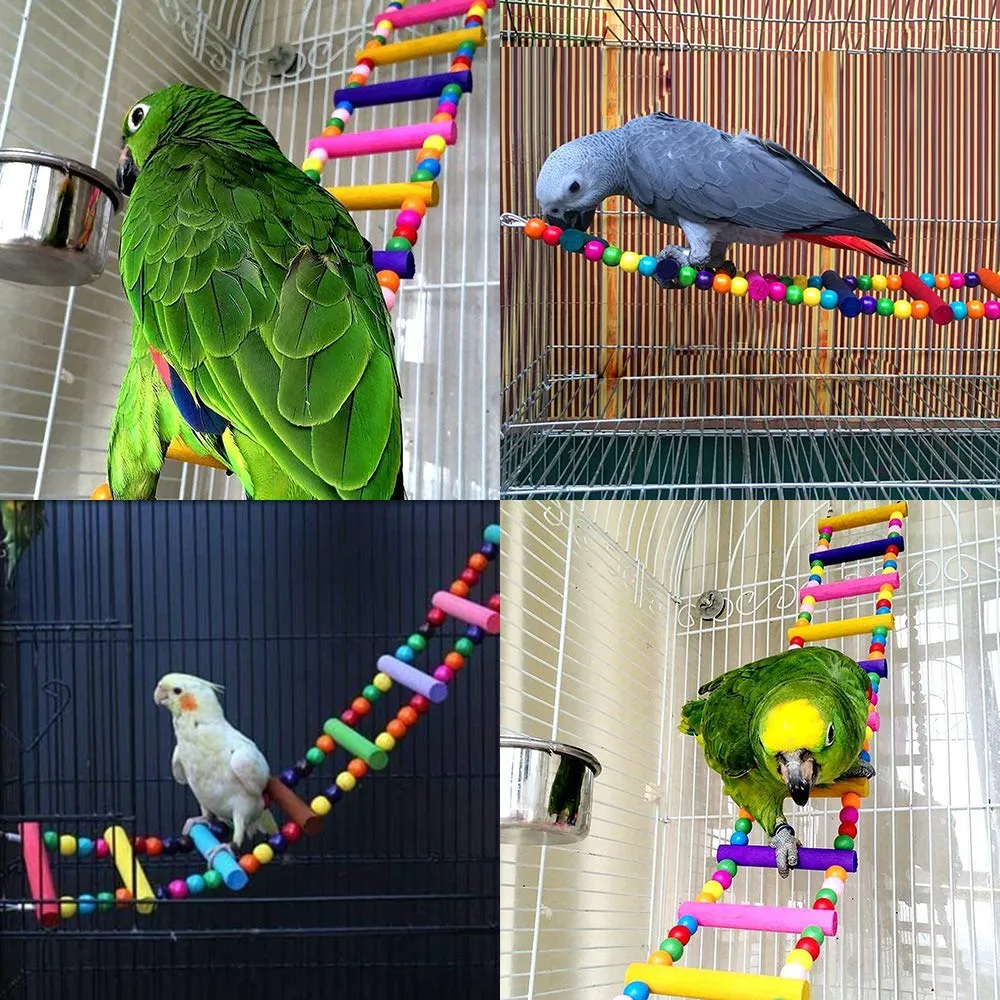 Meiso, giocattolo per uccelli da 74 x 10 cm, per pappagalli, scala, altalena, ponticello arcobaleno per pappagalli, parrocchetti, calopsiti, cokatoo, inseparabili - immagine 7