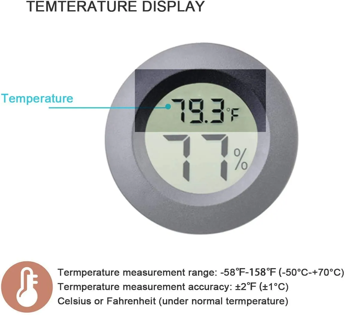 ZHITING Mini Termometro Digitale, Monitor LCD Misuratore di Umidità per Interni Esterni per Umidificatori Deumidificatori Serra Seminterrato Babyroom Fahrenheit o Celsius (Black-2 PCS) - immagine 4