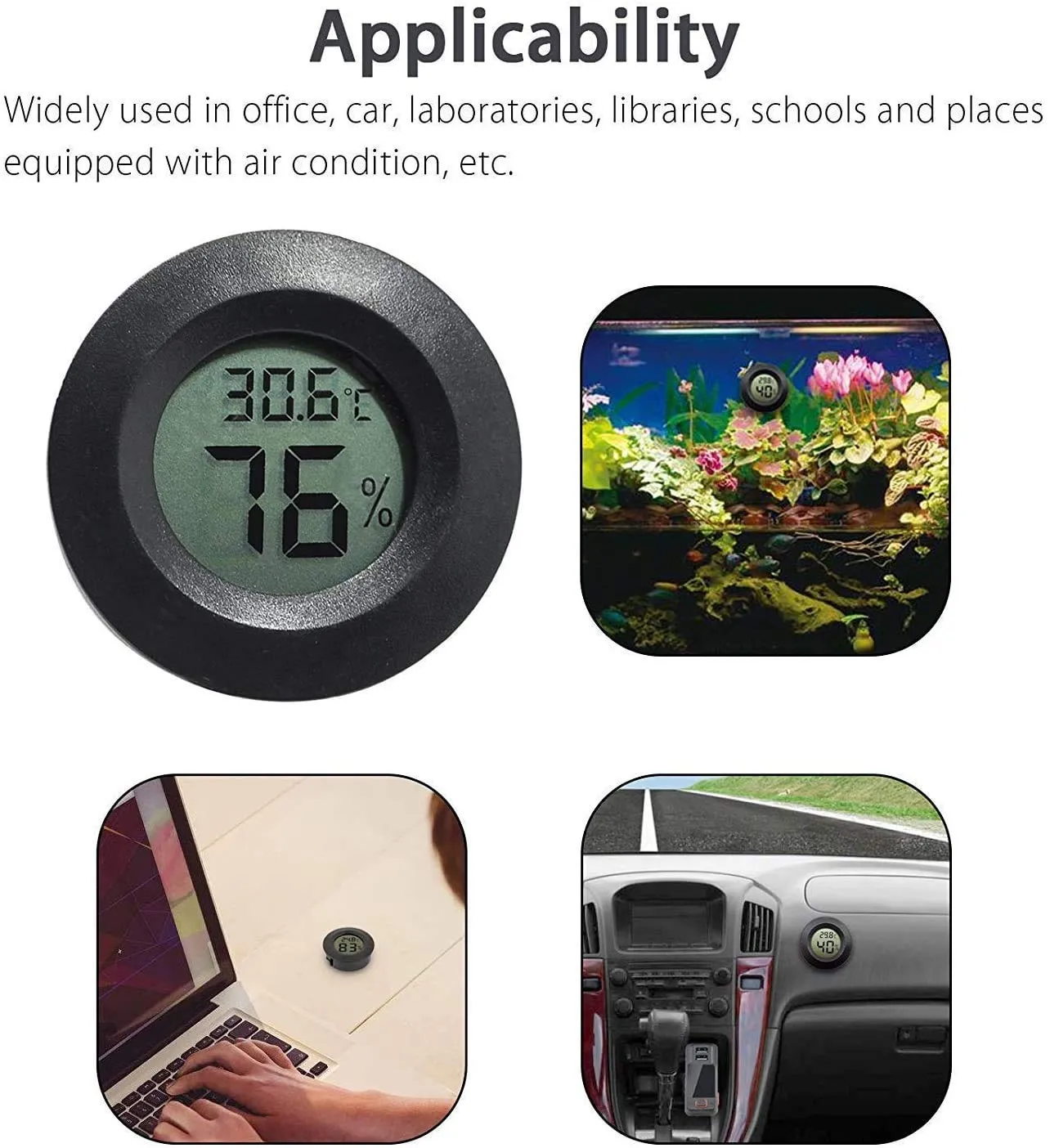 ZHITING Mini Termometro Digitale, Monitor LCD Misuratore di Umidità per Interni Esterni per Umidificatori Deumidificatori Serra Seminterrato Babyroom Fahrenheit o Celsius (Black-2 PCS) - immagine 7