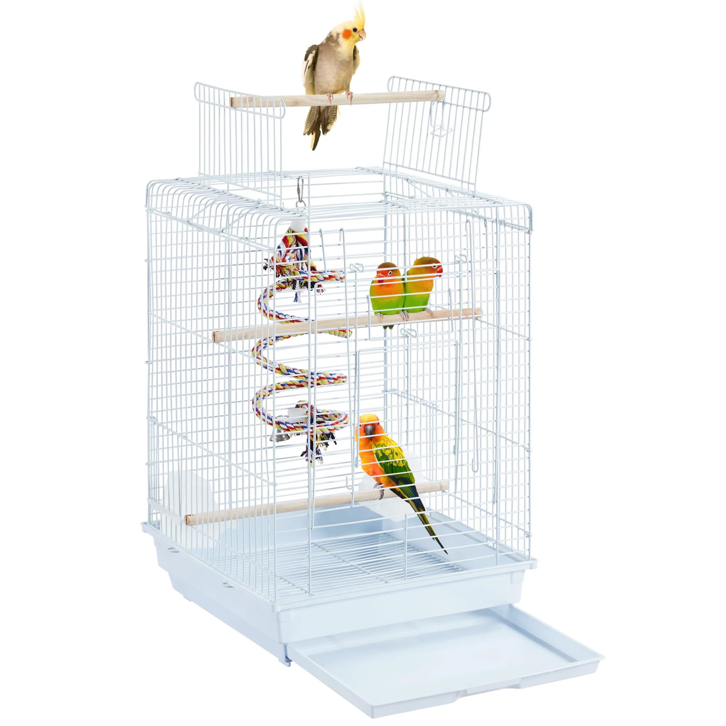 Yaheetech Gabbia Uccelli Metallo Tetto Apribile 40 × 40 × 58 cm Bianco - immagine 1
