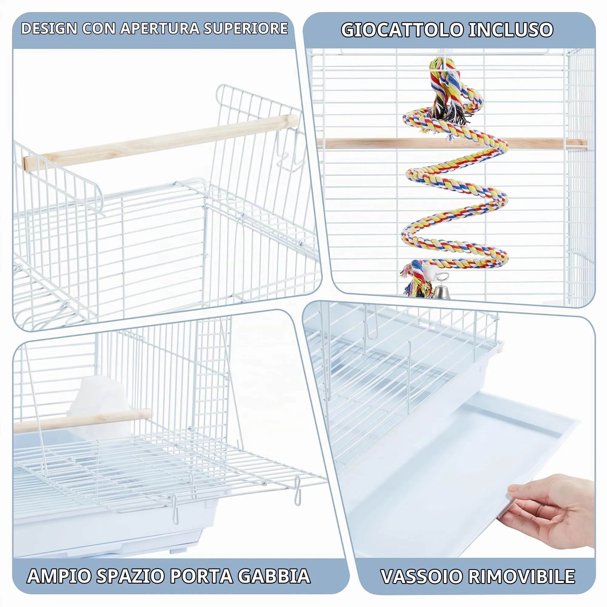 Yaheetech Gabbia Uccelli Metallo Tetto Apribile 40 × 40 × 58 cm Bianco - immagine 3