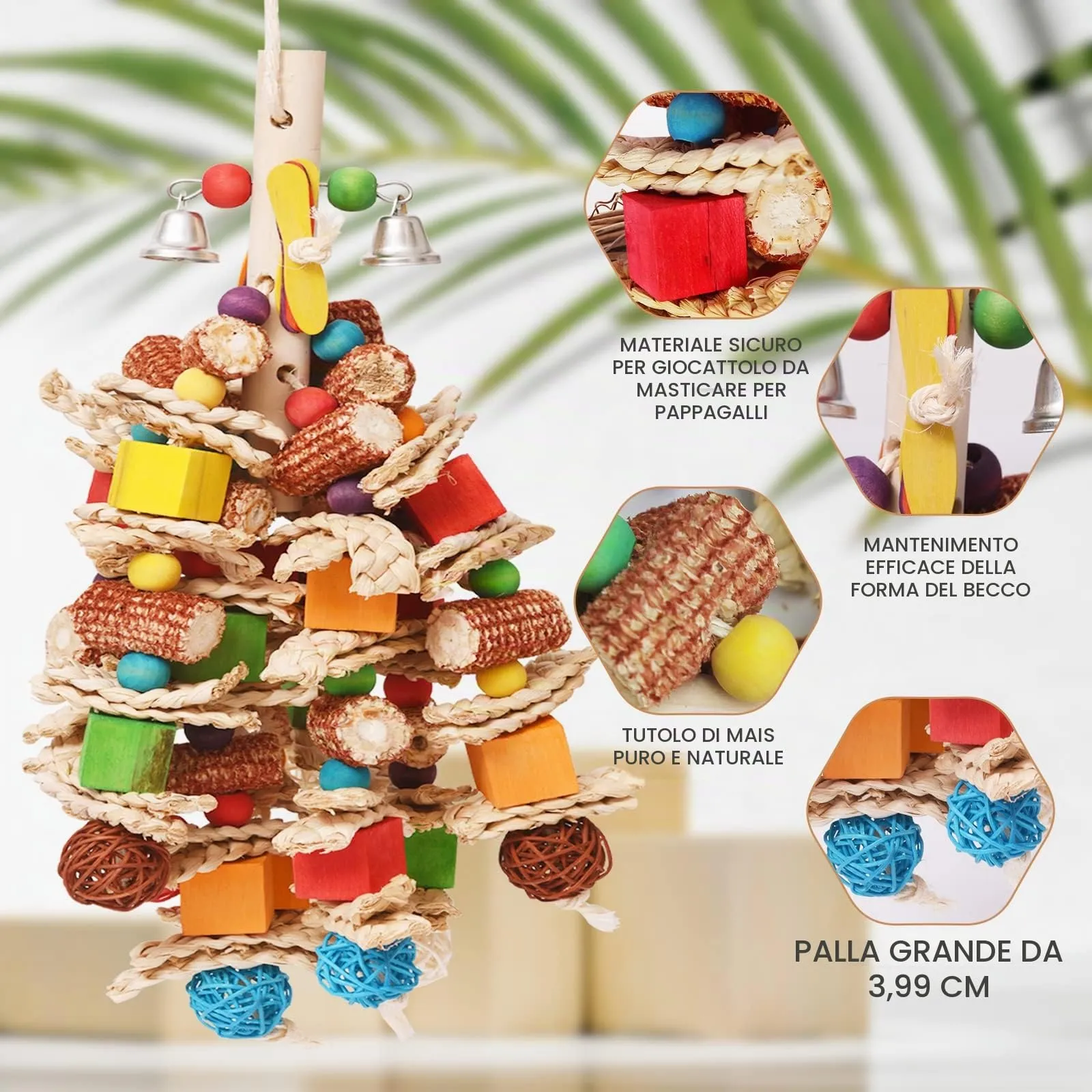 giochi per pappagalli, colorato Giocattoli Pappagallo di Uccelli in Corda, Giocattoli per Gabbia da Masticare con campanelle per Cockatiels, Pappagallini e Uccelli Adorabili - immagine 2