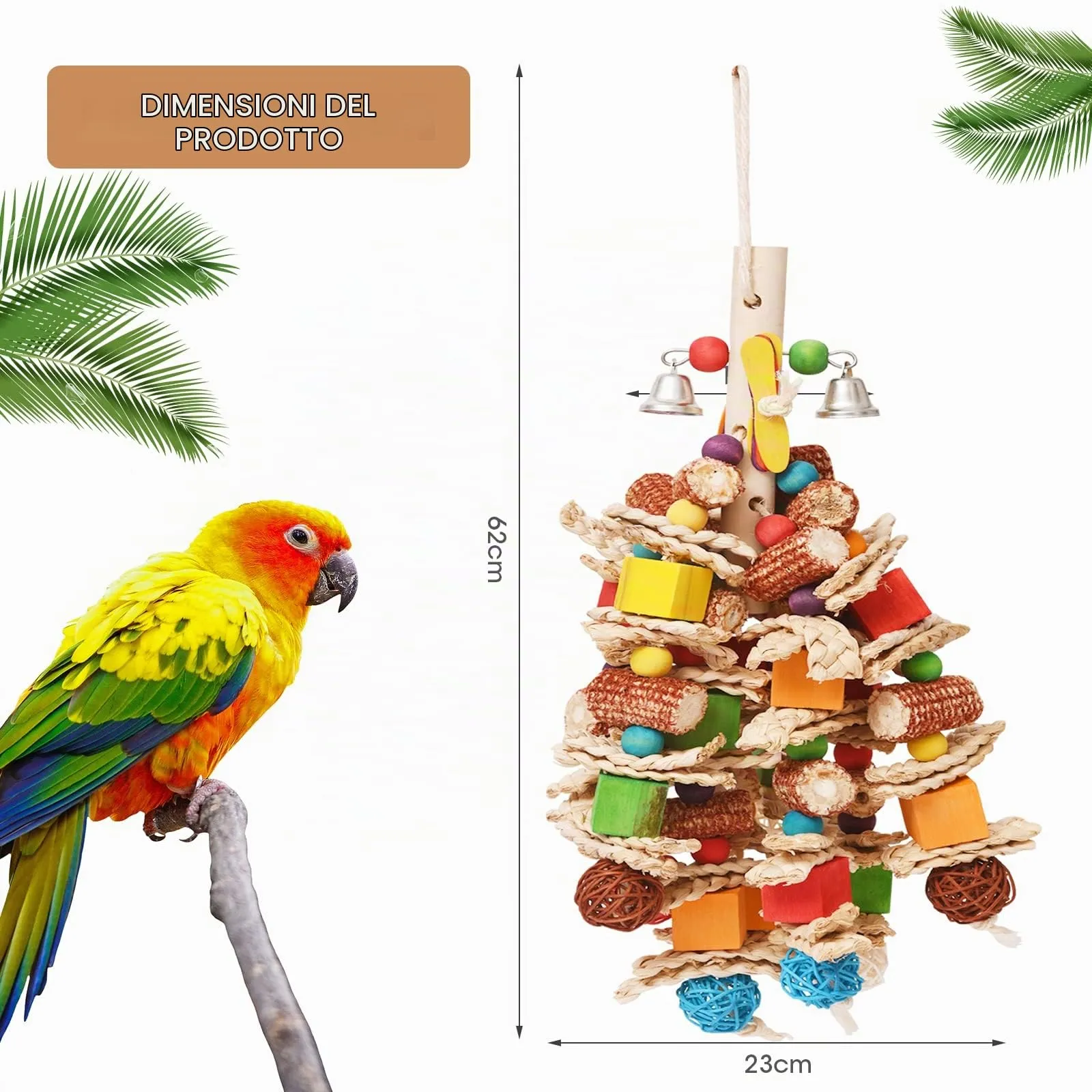 giochi per pappagalli, colorato Giocattoli Pappagallo di Uccelli in Corda, Giocattoli per Gabbia da Masticare con campanelle per Cockatiels, Pappagallini e Uccelli Adorabili - immagine 5