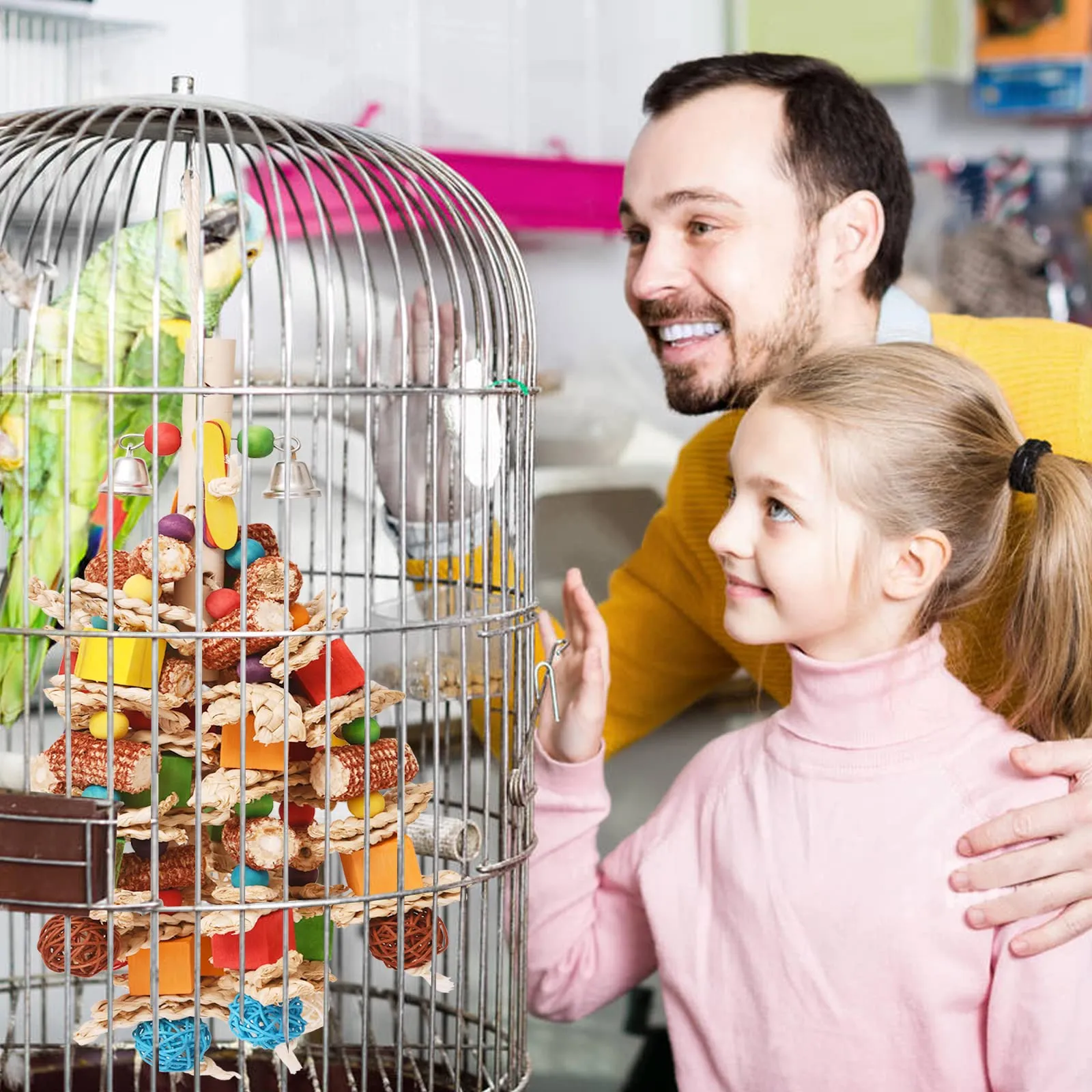 giochi per pappagalli, colorato Giocattoli Pappagallo di Uccelli in Corda, Giocattoli per Gabbia da Masticare con campanelle per Cockatiels, Pappagallini e Uccelli Adorabili - immagine 7