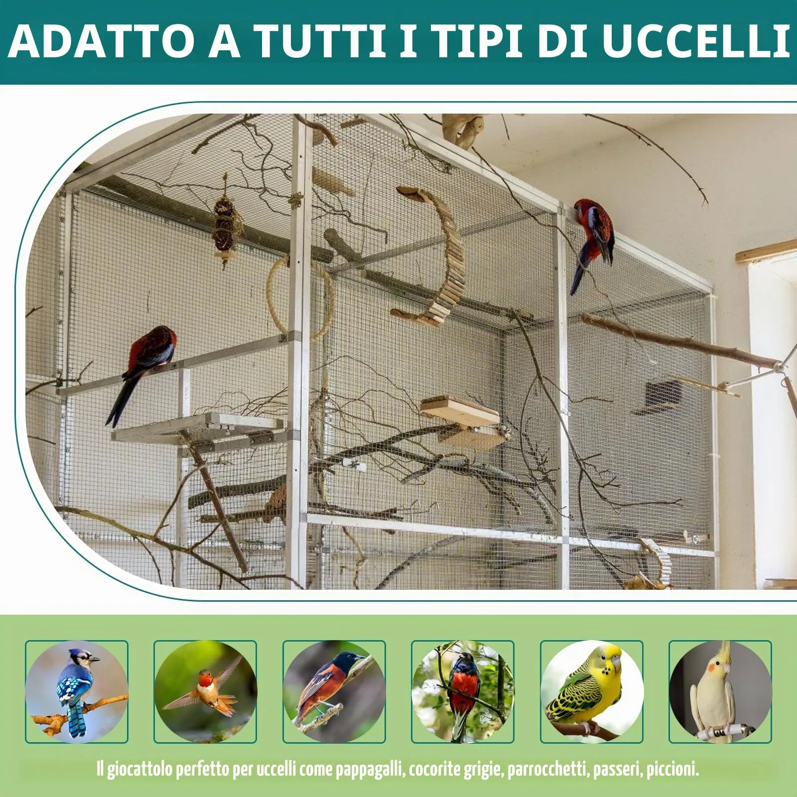 Parco Giochi Per Pappagalli, Supporto Per Uccelli, Supporto Per Pappagalli, Pappagallo Giocattoli Con Altalena Parco Giochi E Vassoio Alimentazione Scala Per Parrocchetti, Inseparabili 37x26x45CM - immagine 4