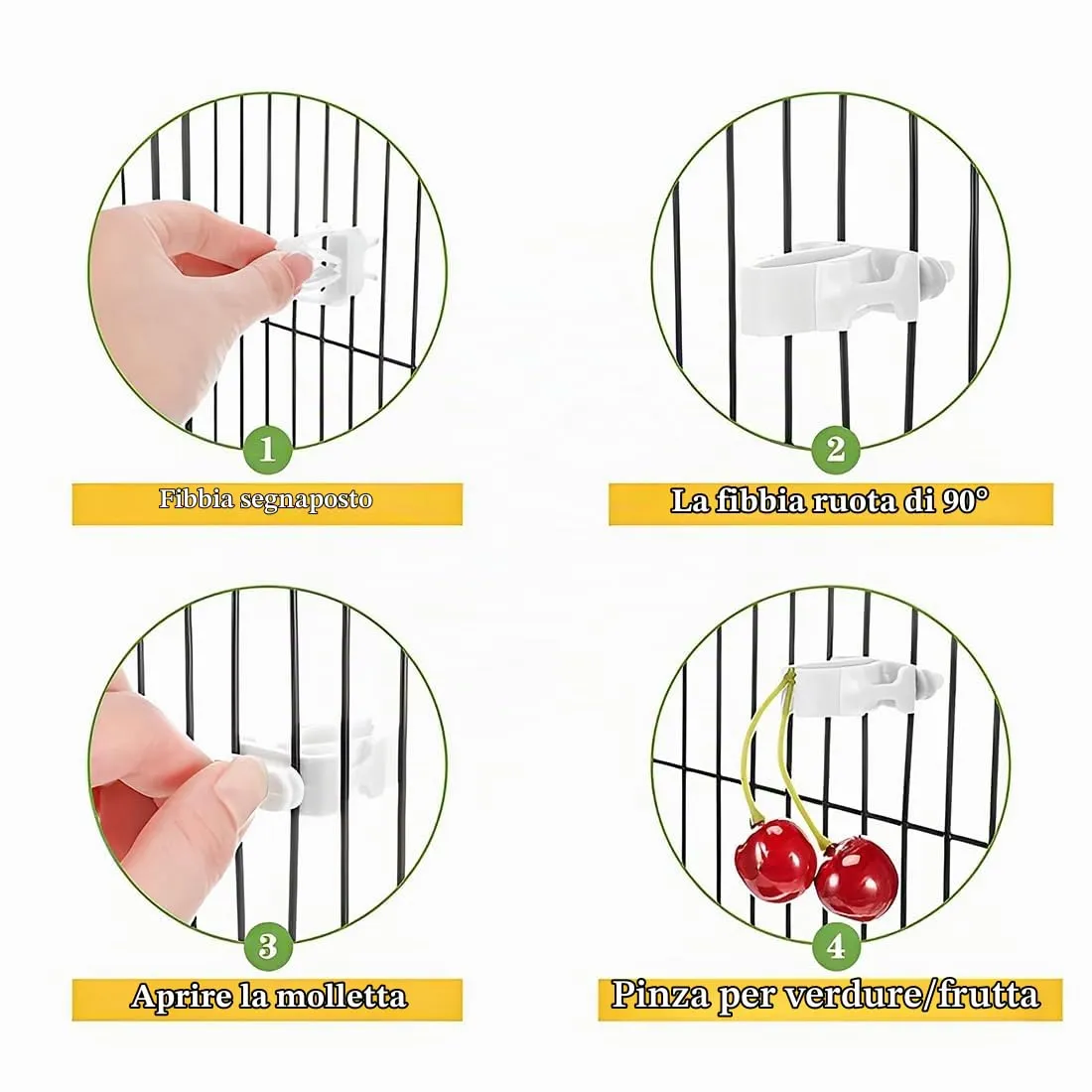 MIRKUZI Mangiatoie per uccelli 6 pezzi di clip per mangiatoie in plastica per gabbie per uccelli, clip per frutta e verdura per pappagalli, accessori per gabbie per uccelli per parrocchetti, cacatua - immagine 4