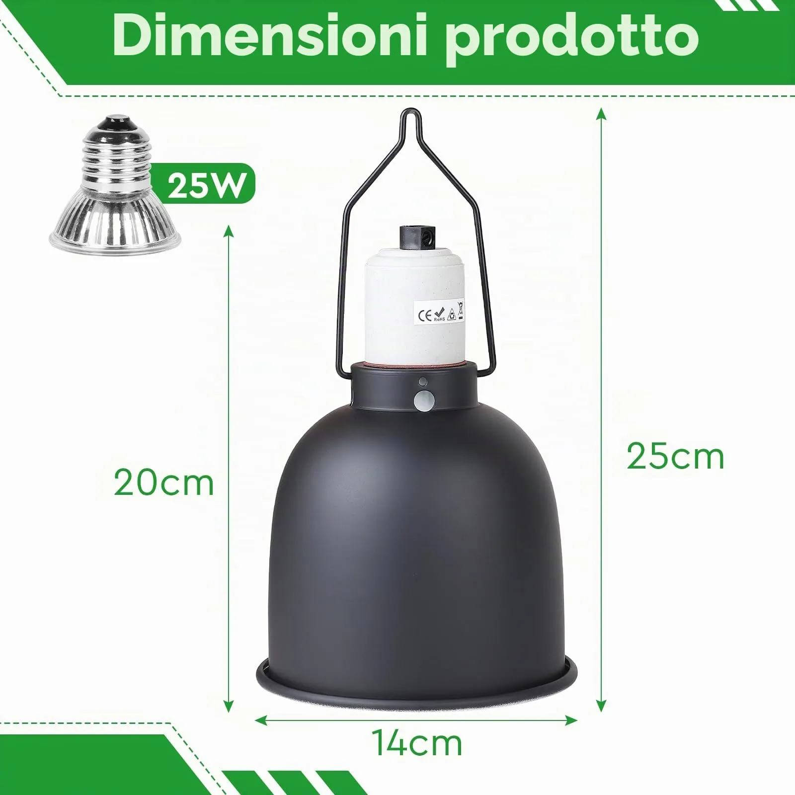 CPROSP Cupola Profonda Rettile Light Fixture E27 con 1 Lampada Riscaldante - immagine 3