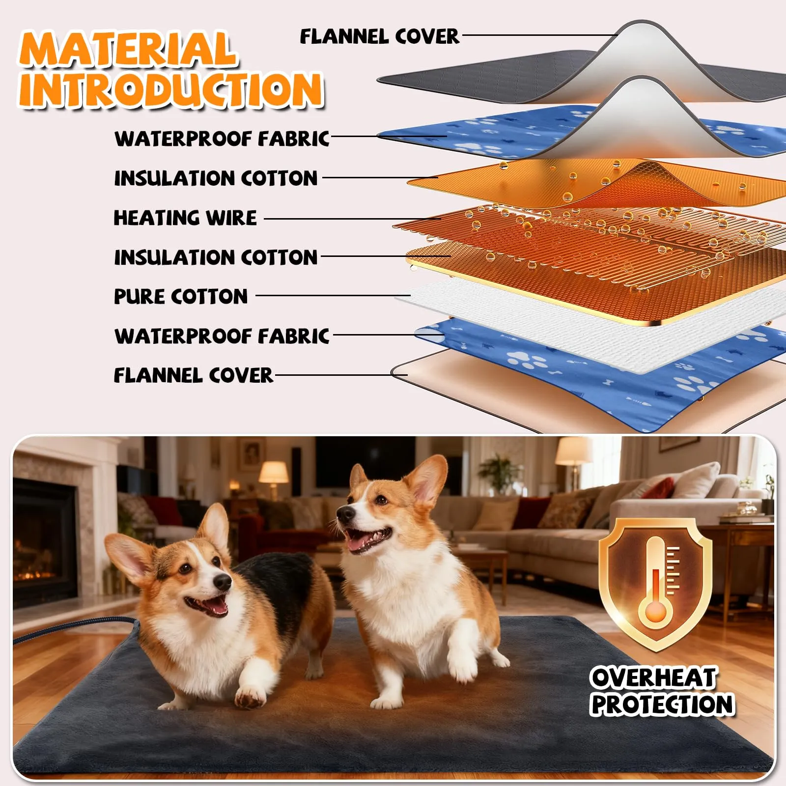 Qoosea Tappetino Riscaldante per Gatti e Cani 45x45cm, Tappeto Termico per Animali con 30-60°C Temperatura Regolabile e Timer, Cuscino Termico Elettrico Cane Sicuro con Cavo Anti-Morso - immagine 3