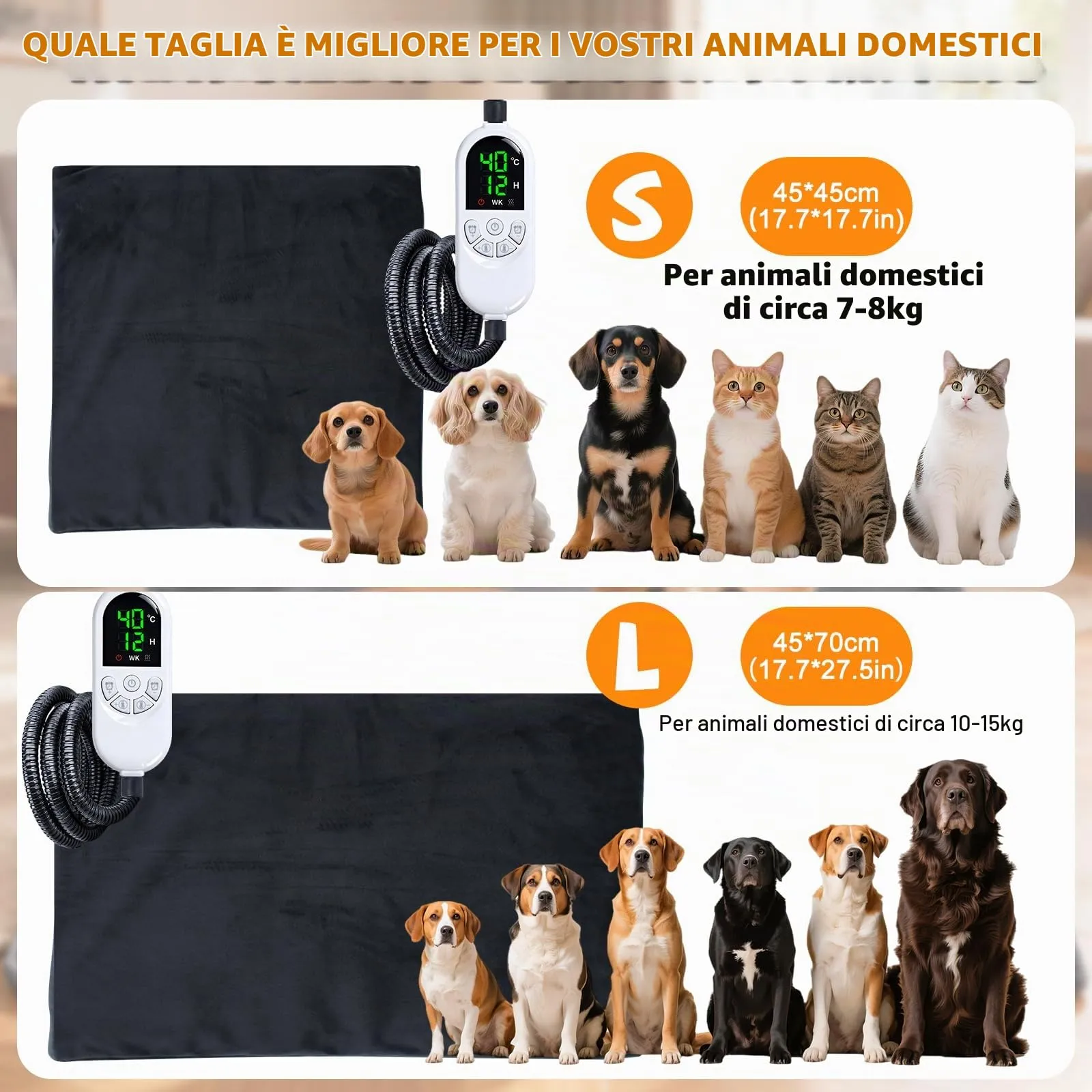 Qoosea Tappetino Riscaldante per Gatti e Cani 45x45cm, Tappeto Termico per Animali con 30-60°C Temperatura Regolabile e Timer, Cuscino Termico Elettrico Cane Sicuro con Cavo Anti-Morso - immagine 4