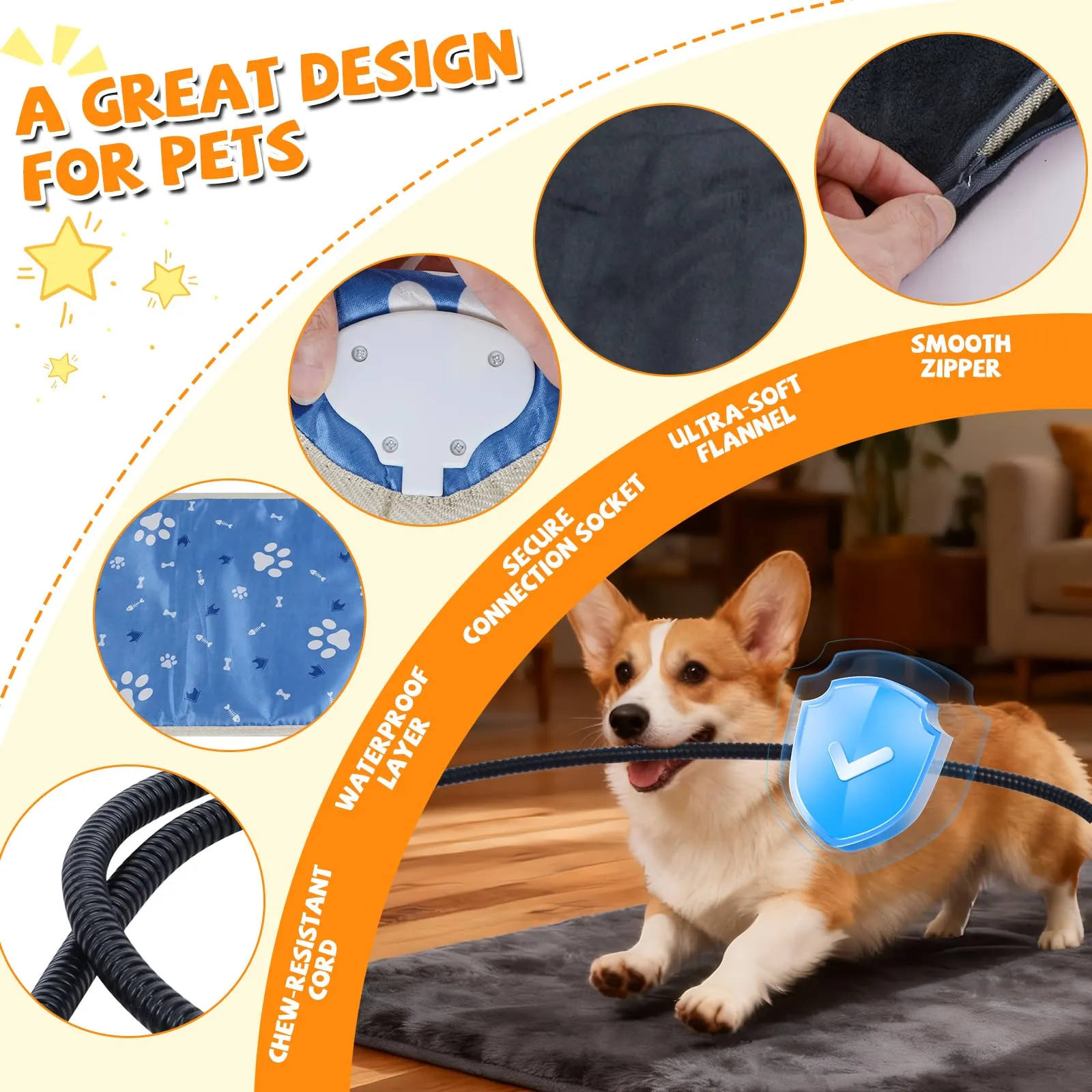 Qoosea Tappetino Riscaldante per Gatti e Cani 45x45cm, Tappeto Termico per Animali con 30-60°C Temperatura Regolabile e Timer, Cuscino Termico Elettrico Cane Sicuro con Cavo Anti-Morso - immagine 5