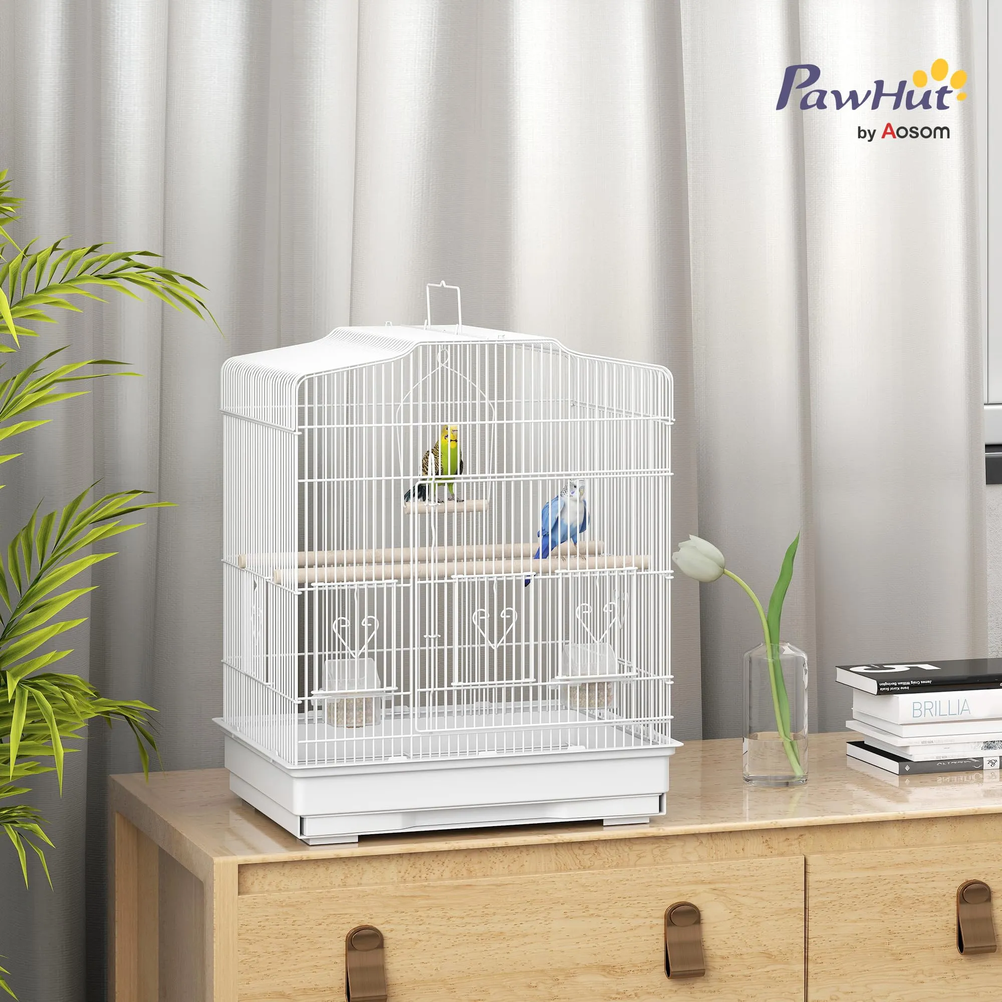 PawHut Gabbia per Uccelli Portatile per Pappagallini 46.5x36x59 cm Bianco - immagine 2