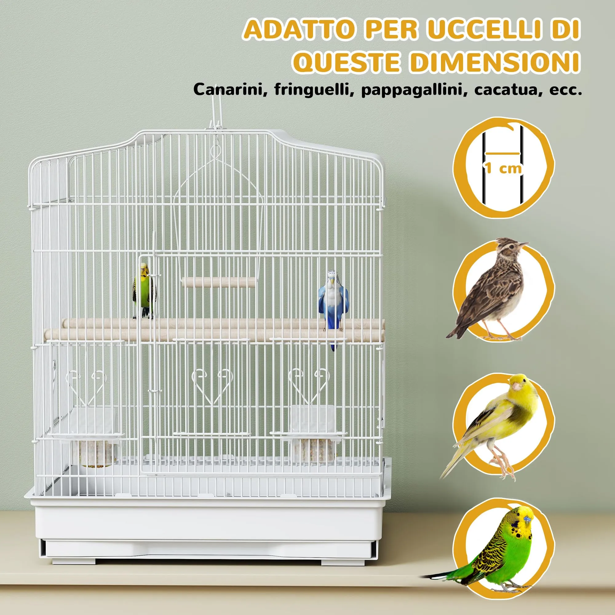 PawHut Gabbia per Uccelli Portatile per Pappagallini 46.5x36x59 cm Bianco - immagine 6