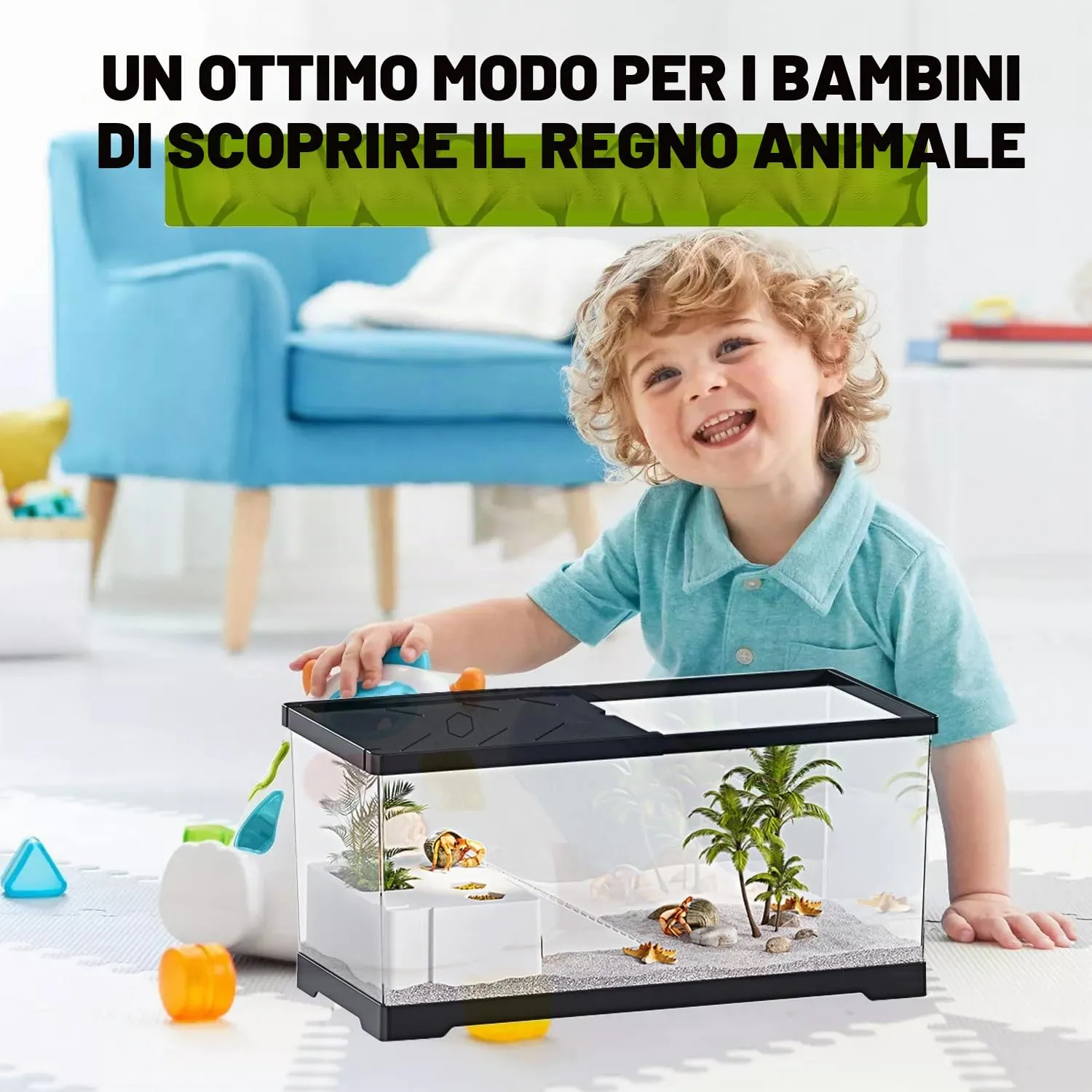 Acquario per tartarughe con piattaforma per prendere il sole e drenaggio inferiore, 50,8 x 24,1 x 24,1 cm, per tartarughe giovani, gamberi di fiume, granchi, anfibi, rettili, colore nero - immagine 6