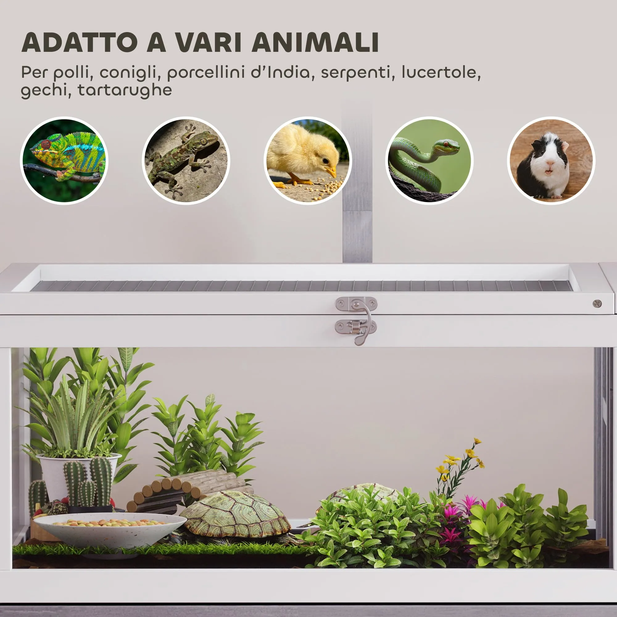 PawHut Casetta Tartarughe Rialzata Divisorio 104x53x82cm Grigio e Bianco - immagine 8