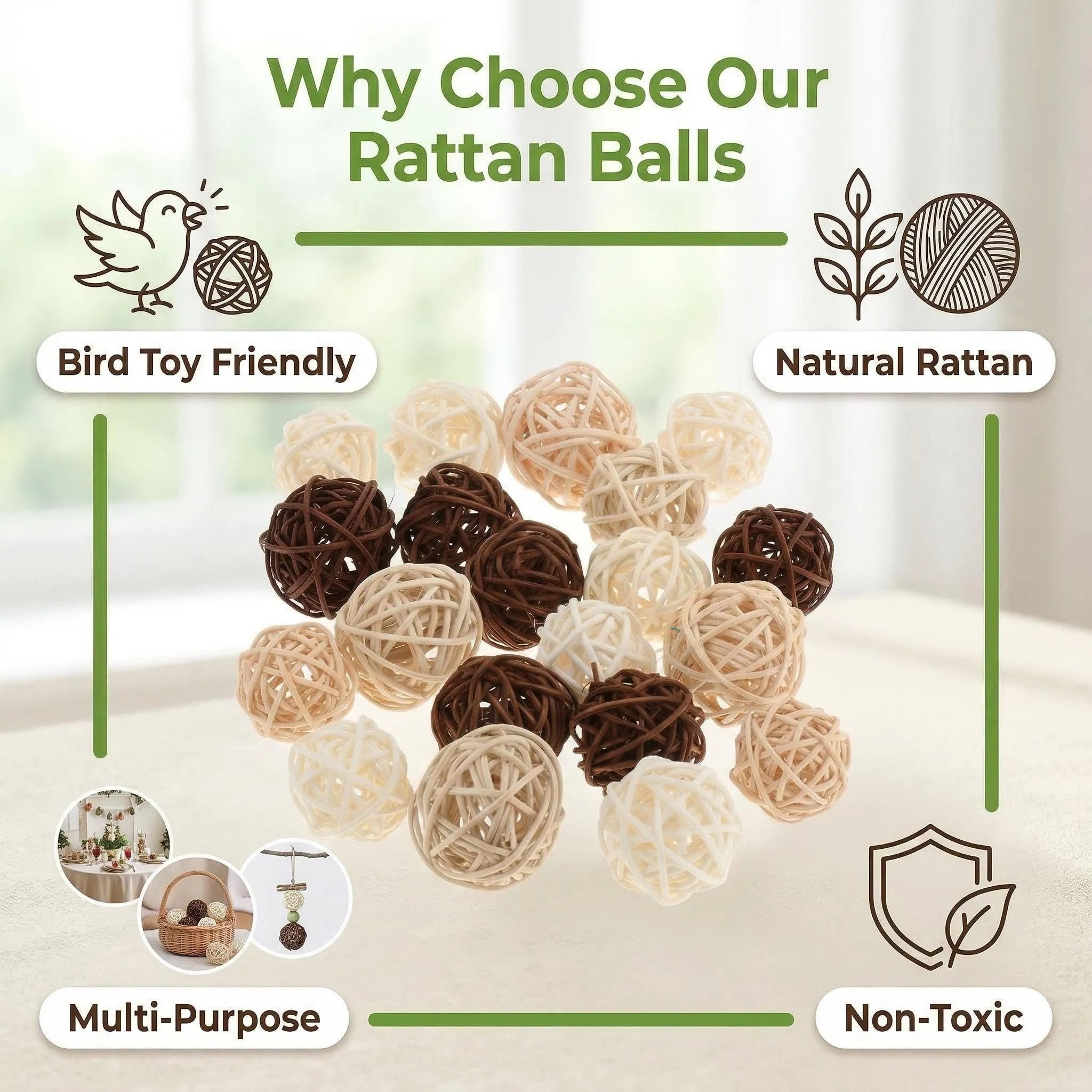 Ervoxo 40 palline in rattan Bird Toy Ball Wicker Rattan Ball Bite Chew Toys Uccello giocattolo da masticare per pappagalli fai da te per pappagalli, uccelli, fai da te (multicolore) - immagine 4