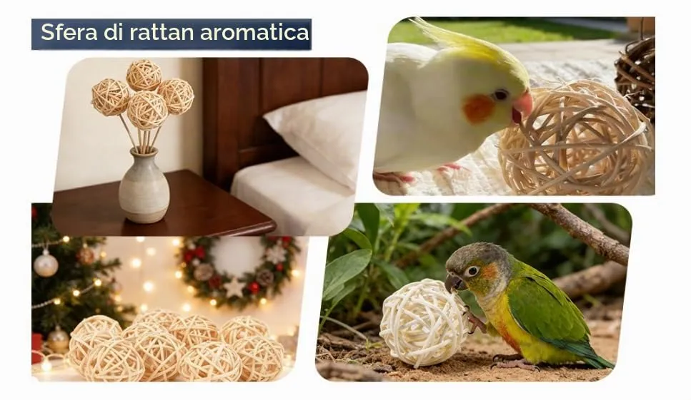 Ervoxo 40 palline in rattan Bird Toy Ball Wicker Rattan Ball Bite Chew Toys Uccello giocattolo da masticare per pappagalli fai da te per pappagalli, uccelli, fai da te (multicolore) - immagine 5