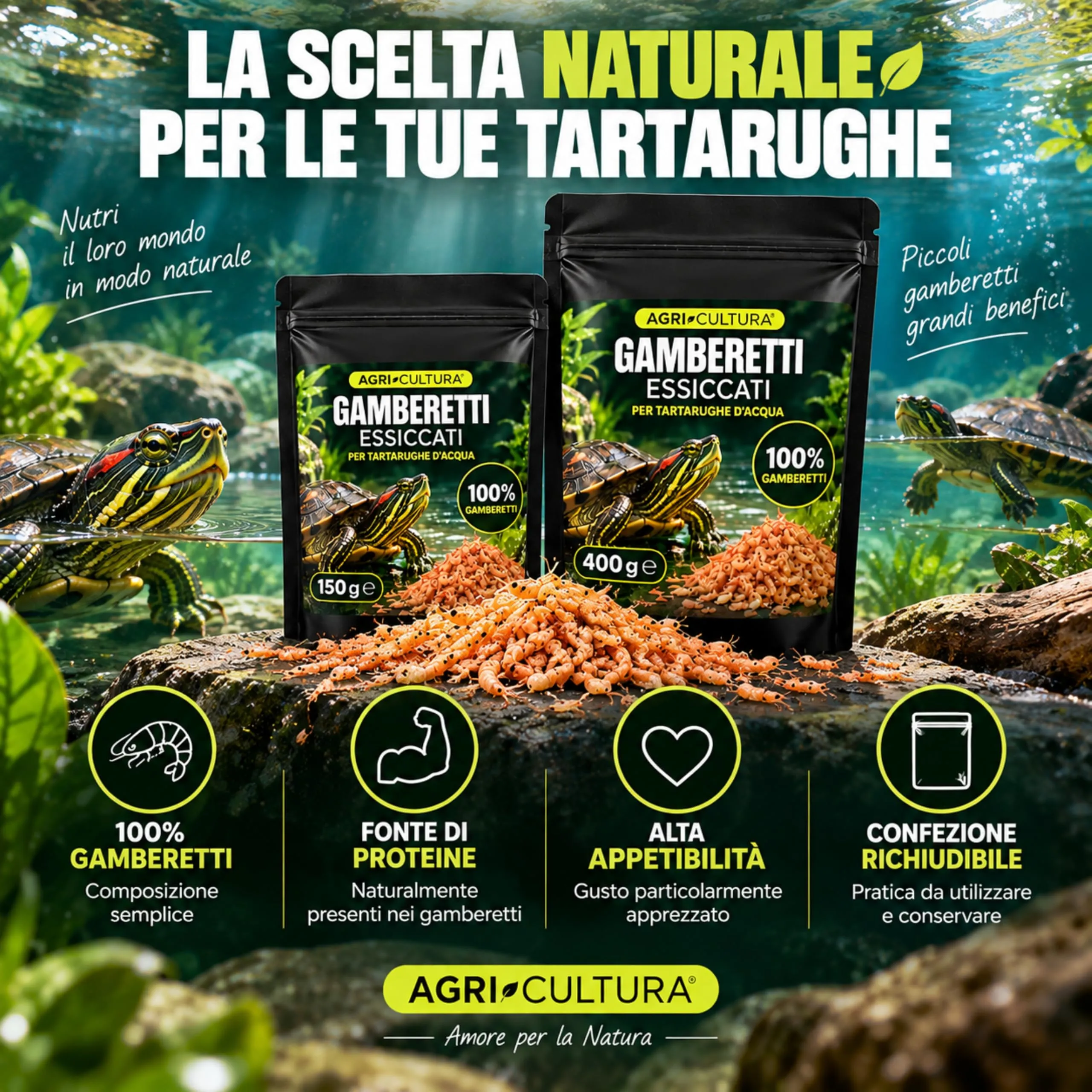 AGRI-CULTURA® | Gamberetti Essiccati per Tartarughe d’Acqua 400 g | 100% Gamberetti | Mangime Semplice Naturale, Fonte di Proteine e Alta Appetibilità | Alimento per Tartarughe Acquatiche. - immagine 7