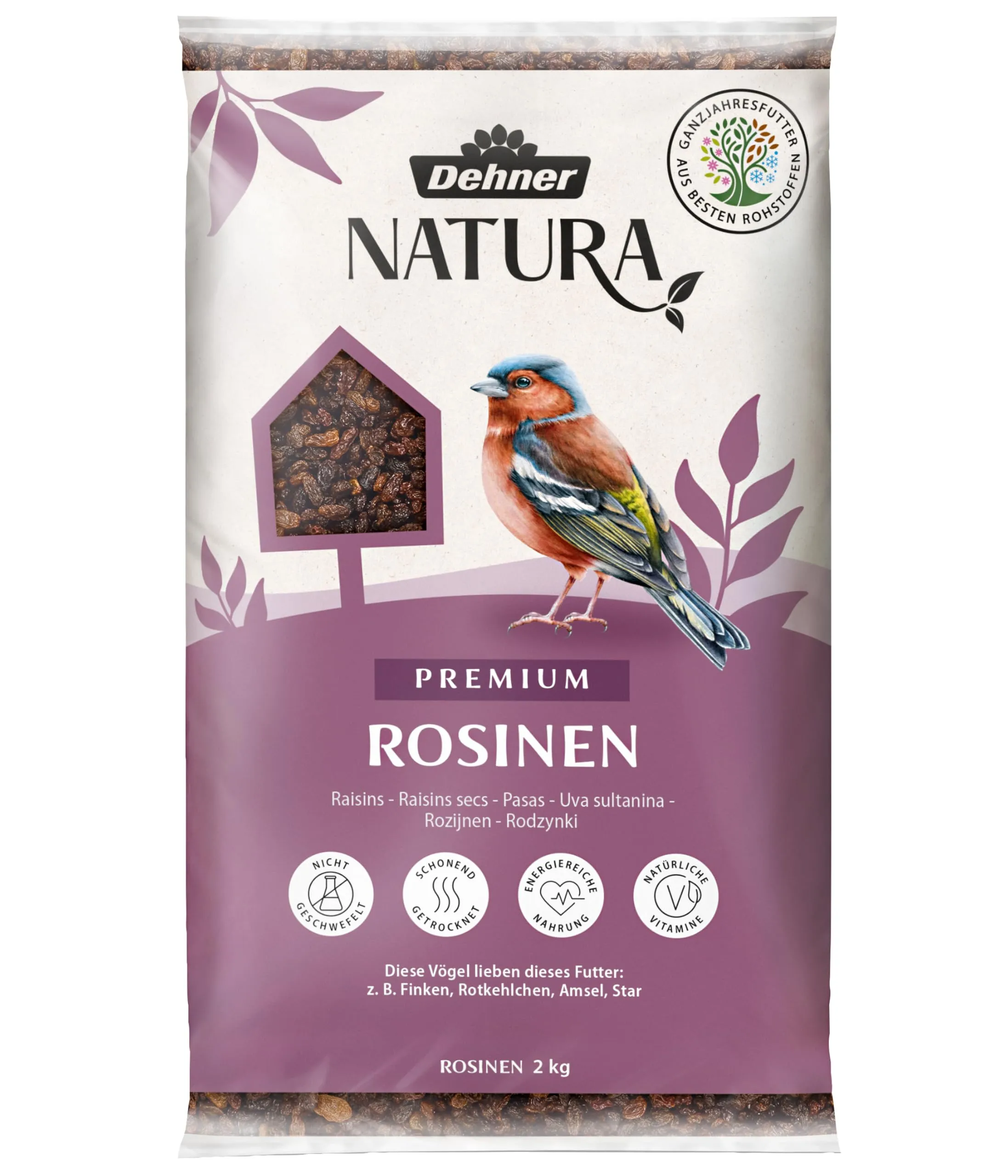 Dehner Natura Premium mangime per uccelli selvatici, con uvetta, non solforato, 2 kg - immagine 1