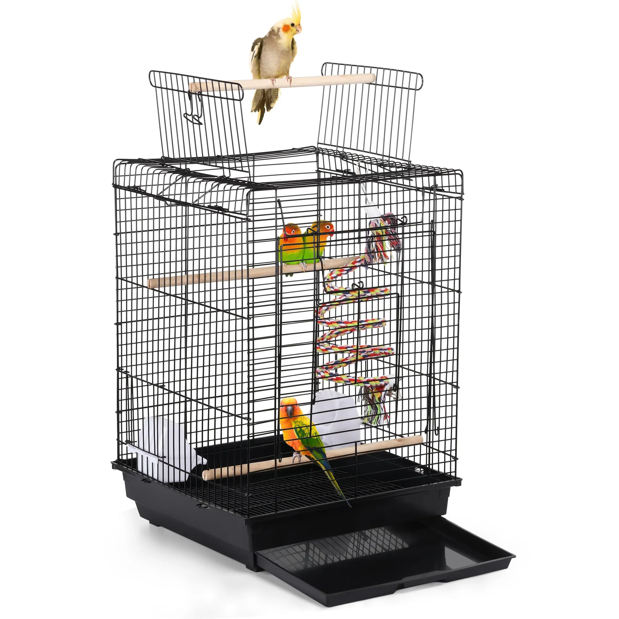 Yaheetech Gabbia Uccelli Metallo Tetto Apribile 40 × 40 × 58 cm Nero - immagine 1