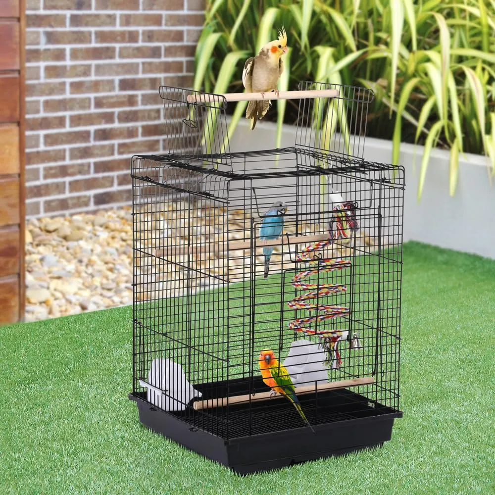 Yaheetech Gabbia Uccelli Metallo Tetto Apribile 40 × 40 × 58 cm Nero - immagine 2