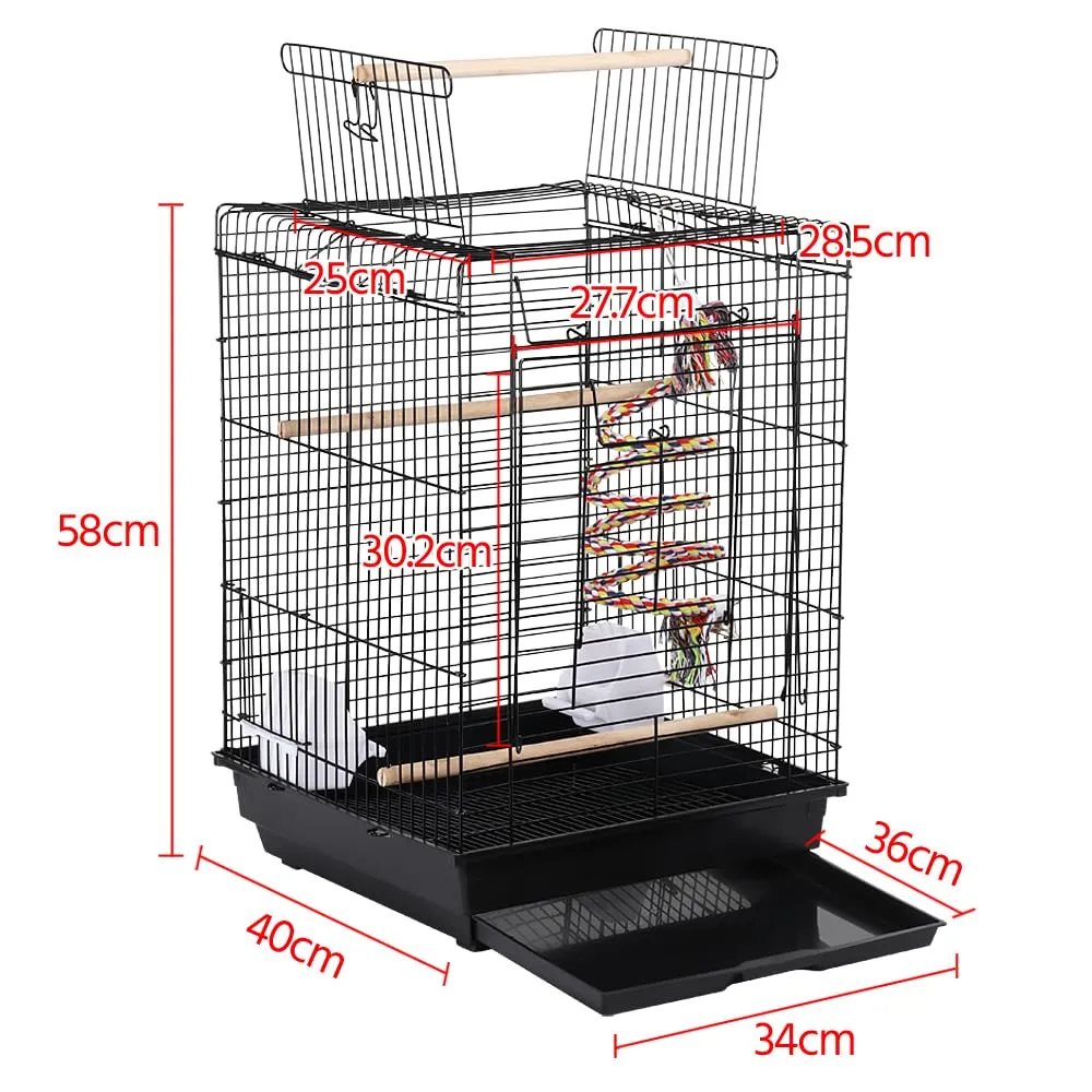 Yaheetech Gabbia Uccelli Metallo Tetto Apribile 40 × 40 × 58 cm Nero - immagine 3