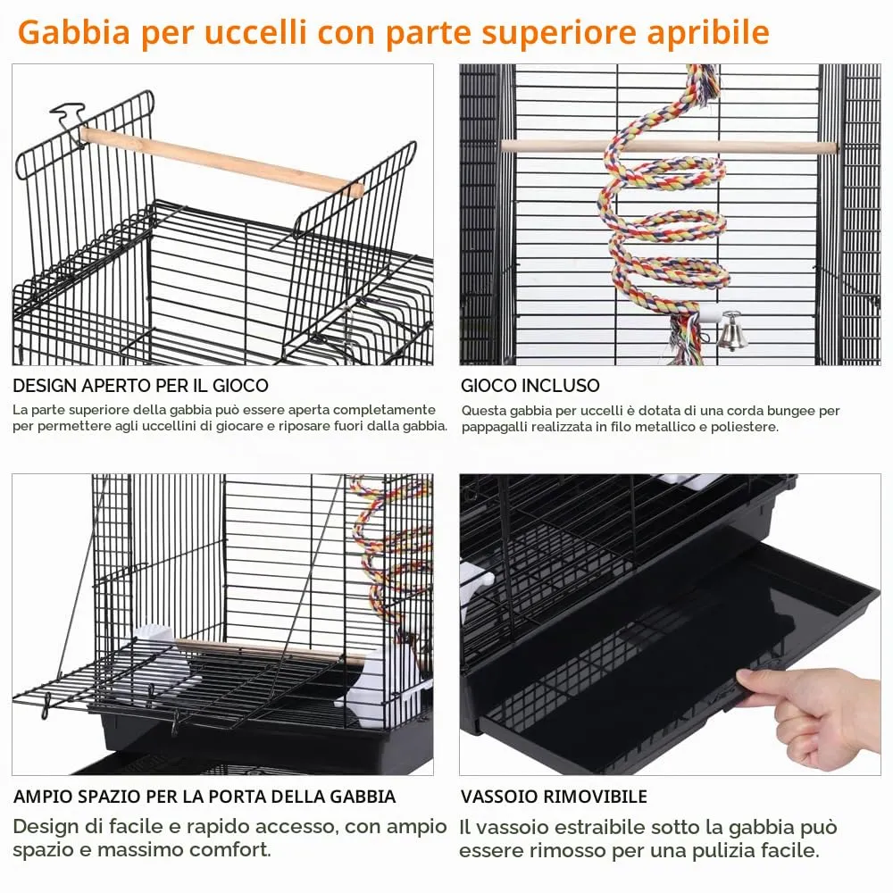 Yaheetech Gabbia Uccelli Metallo Tetto Apribile 40 × 40 × 58 cm Nero - immagine 5