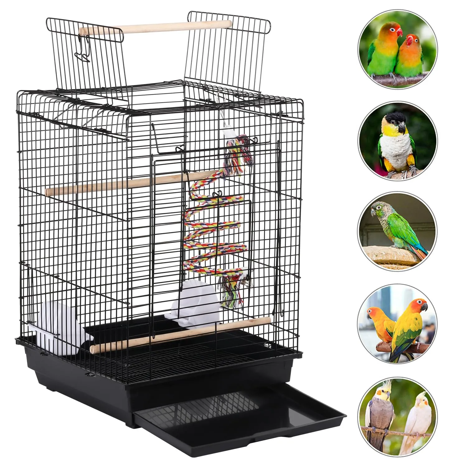 Yaheetech Gabbia Uccelli Metallo Tetto Apribile 40 × 40 × 58 cm Nero - immagine 6