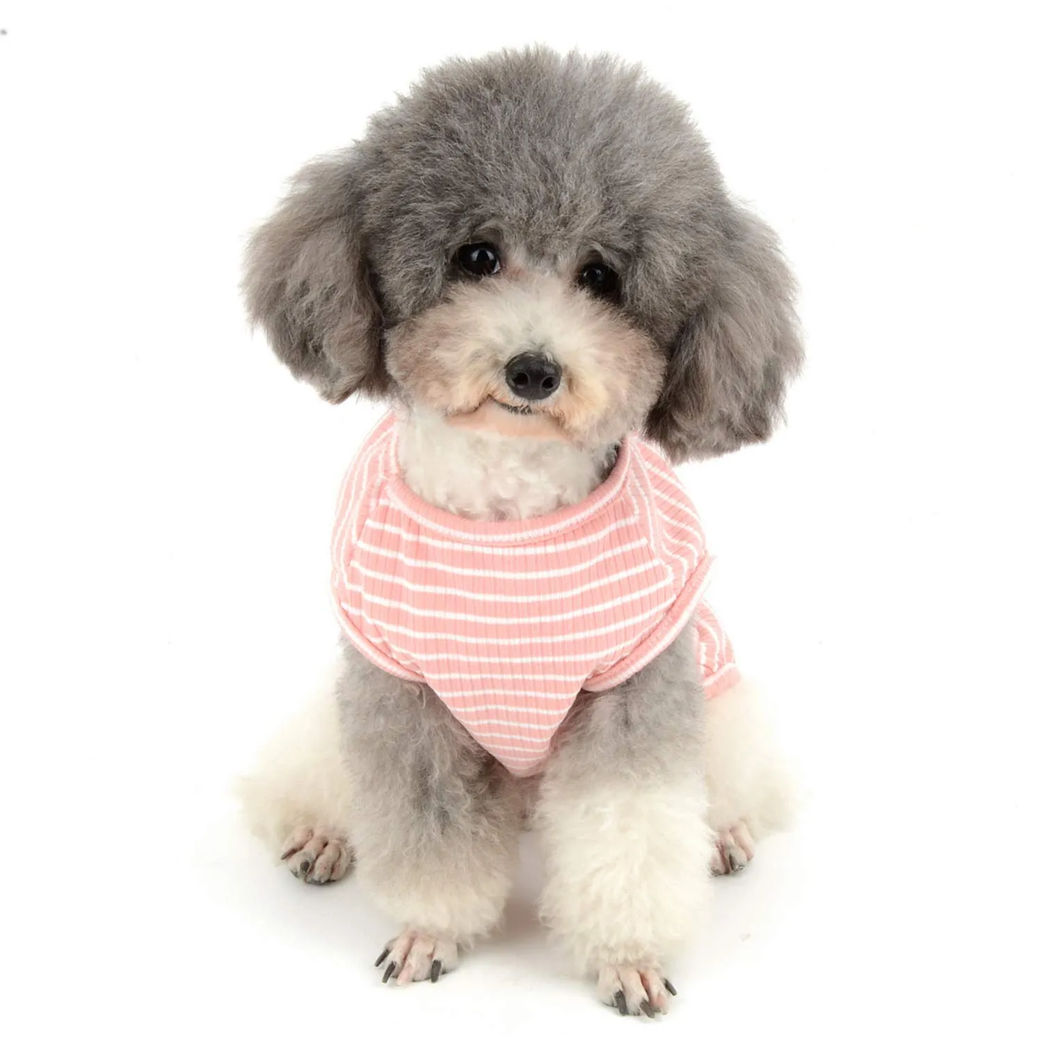 Zunea Maglietta per Cani Piccola Taglia Estate Cuccioli Canottiera in Morbido Cotone Canottiera a Righe Fresco Abbigliamento per Gatti Chihuahua e Animali Domestici Rosa XL - immagine 6