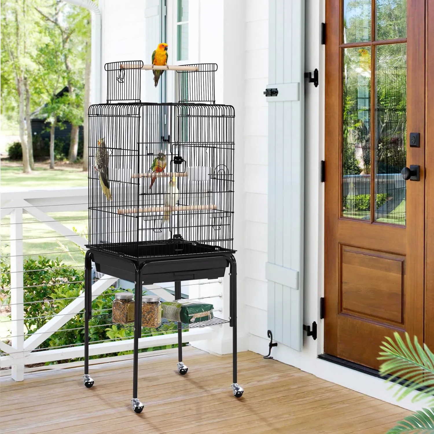 Yaheetech Gabbia Uccelli Metallo Tetto Apribile 46 × 46 × 119 cm Nera - immagine 2