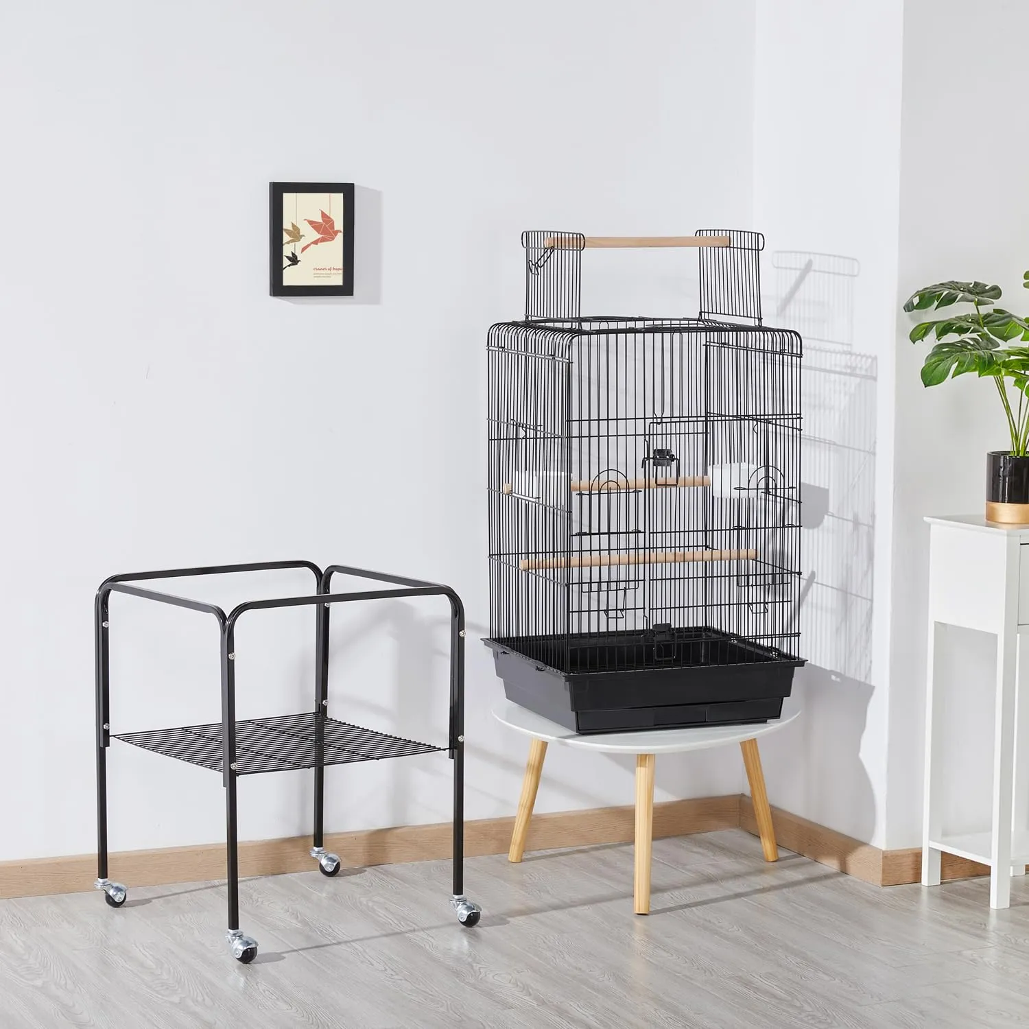 Yaheetech Gabbia Uccelli Metallo Tetto Apribile 46 × 46 × 119 cm Nera - immagine 3