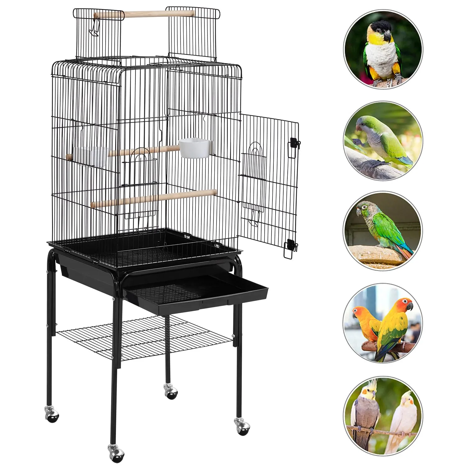 Yaheetech Gabbia Uccelli Metallo Tetto Apribile 46 × 46 × 119 cm Nera - immagine 6