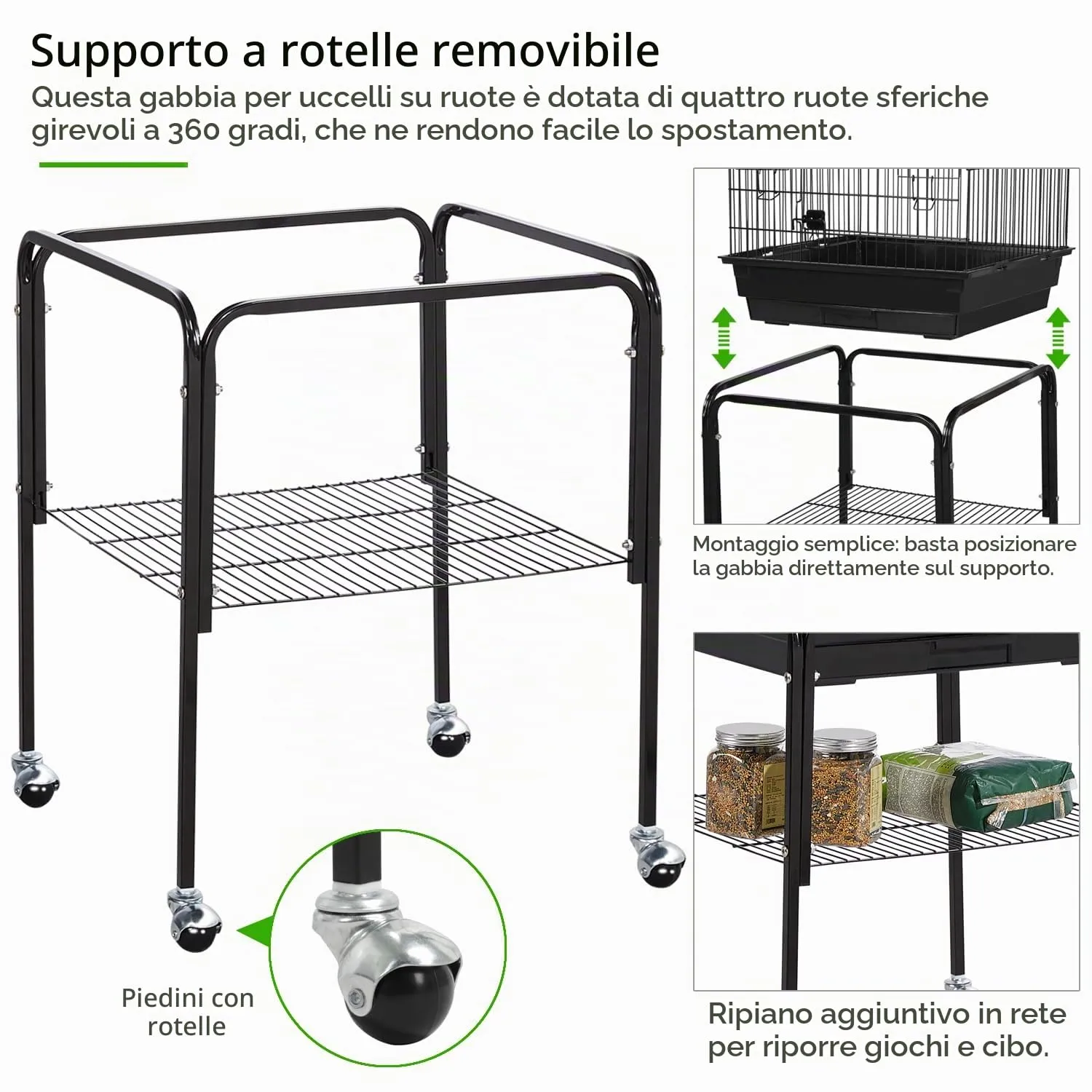 Yaheetech Gabbia Uccelli Metallo Tetto Apribile 46 × 46 × 119 cm Nera - immagine 8