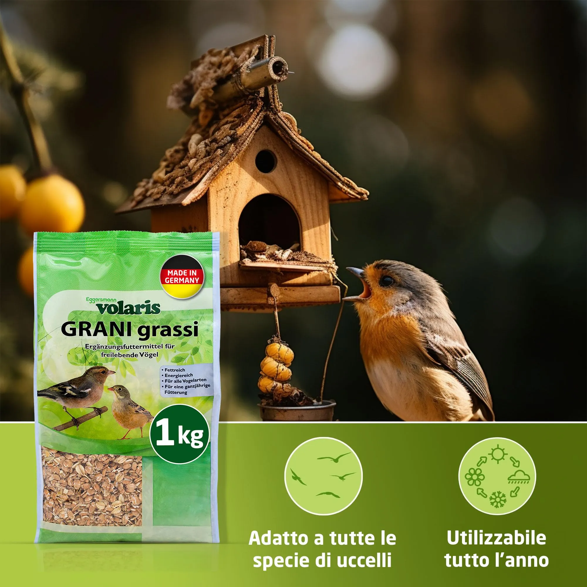 Eggersmann volaris 1kg di cereali grassi | Mangime per uccelli selvatici tutto l'anno | Cibo per uccelli selvatici per tutto l'anno| Alimento sparso ad alto contenuto di grassi per tutte le di uccelli - immagine 2