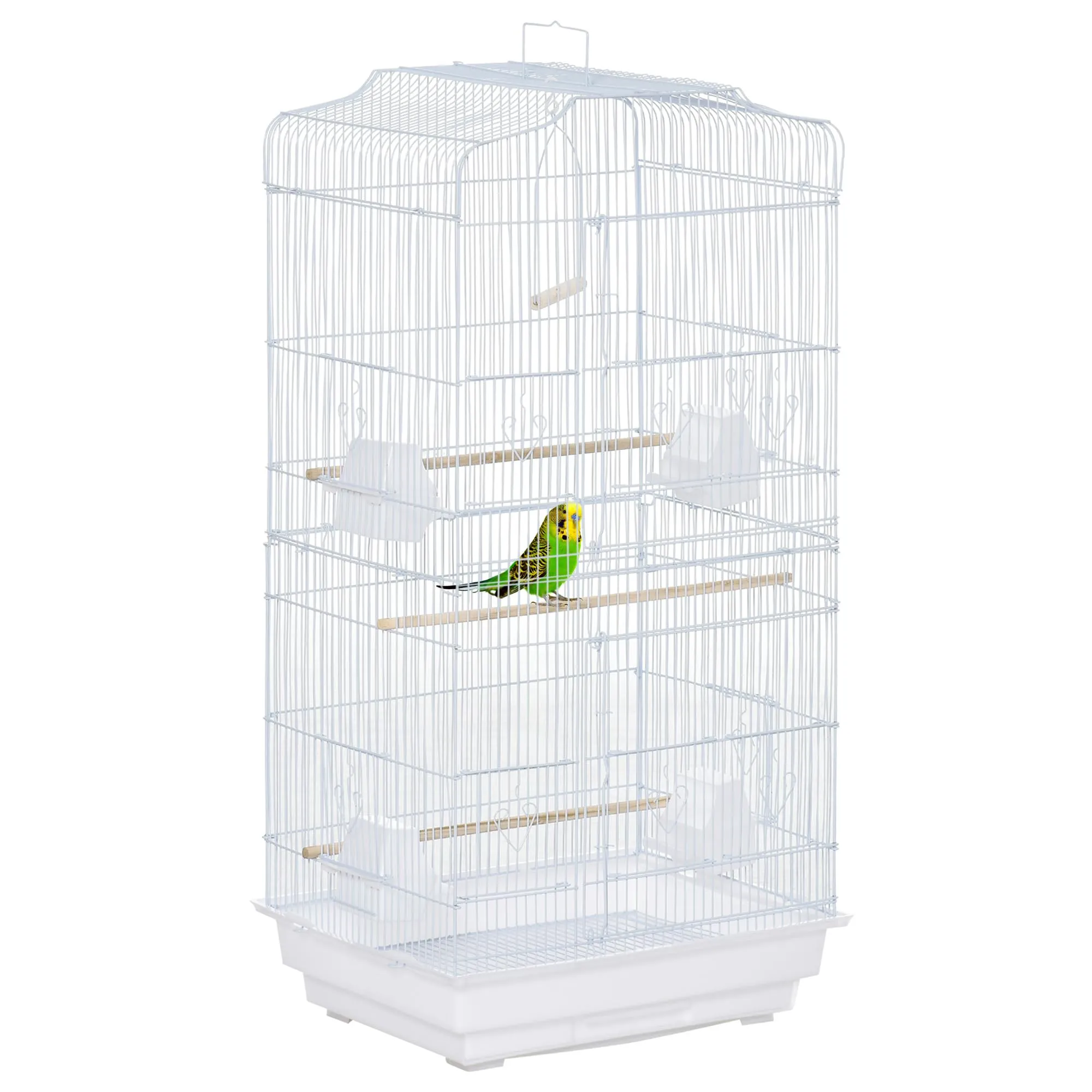 PawHut Gabbia per Uccelli Portatile per Pappagallini 46.5x35.5x92cm Bianco - immagine 1
