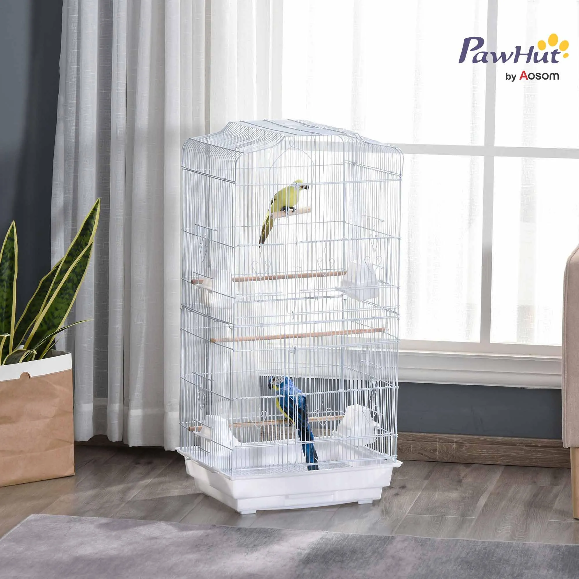 PawHut Gabbia per Uccelli Portatile per Pappagallini 46.5x35.5x92cm Bianco - immagine 2
