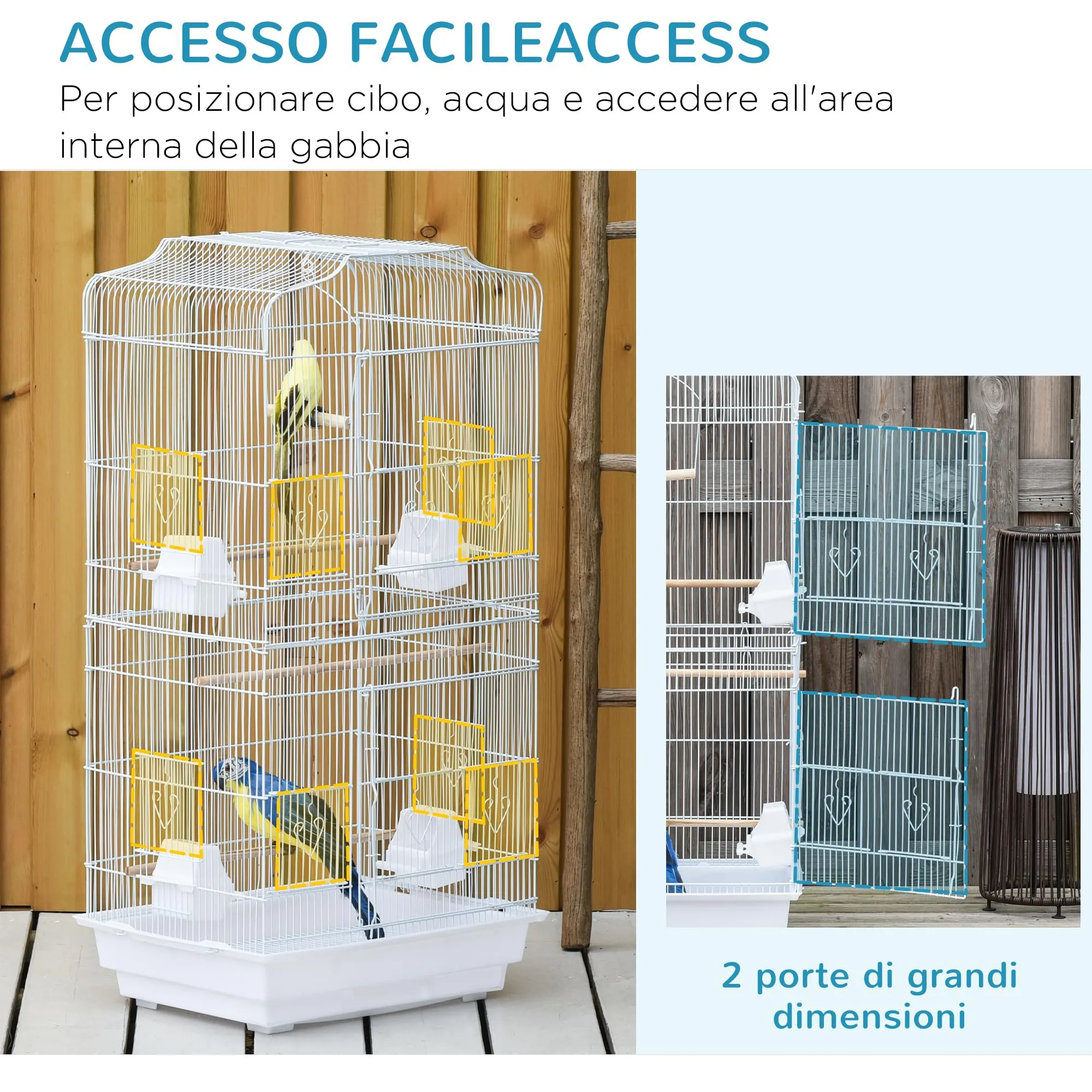 PawHut Gabbia per Uccelli Portatile per Pappagallini 46.5x35.5x92cm Bianco - immagine 3