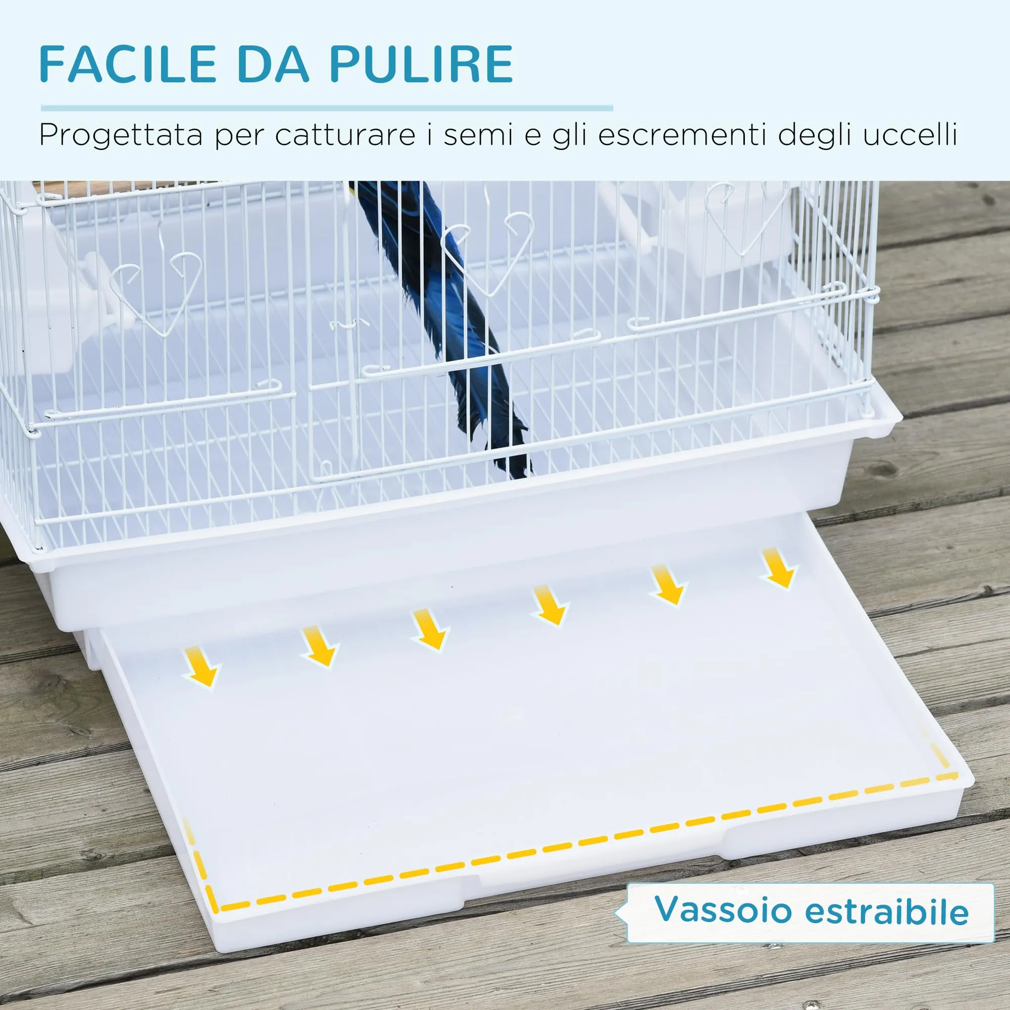 PawHut Gabbia per Uccelli Portatile per Pappagallini 46.5x35.5x92cm Bianco - immagine 4