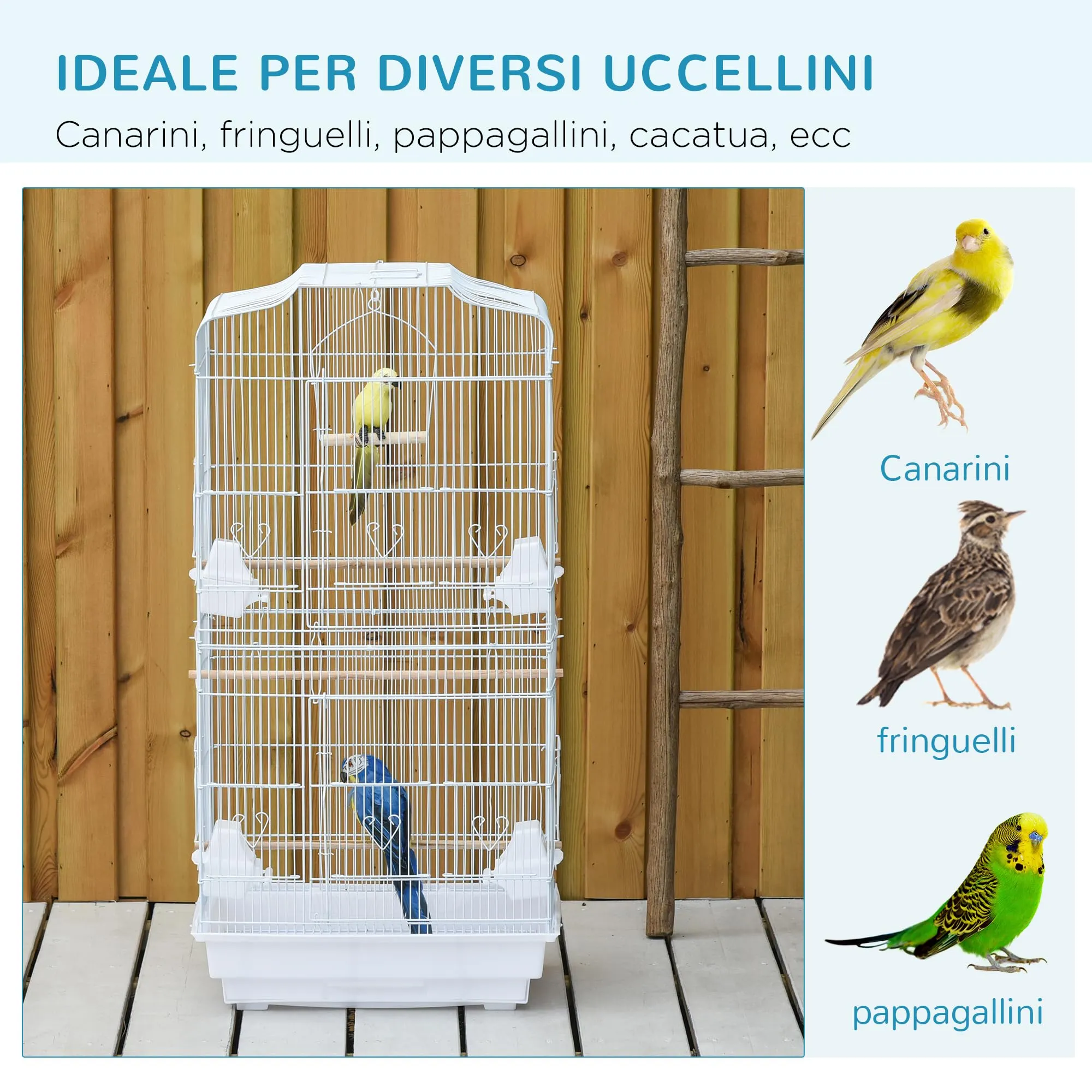 PawHut Gabbia per Uccelli Portatile per Pappagallini 46.5x35.5x92cm Bianco - immagine 6
